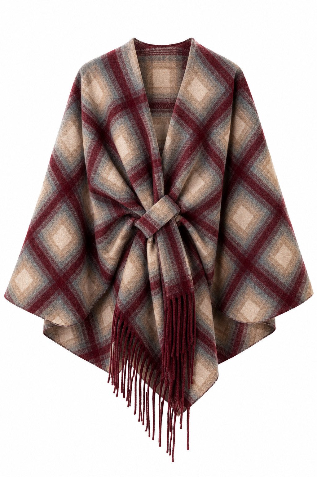 ITALY VIBES Strickponcho - Modischer Wollmix-Poncho mit Karomuster für Damen