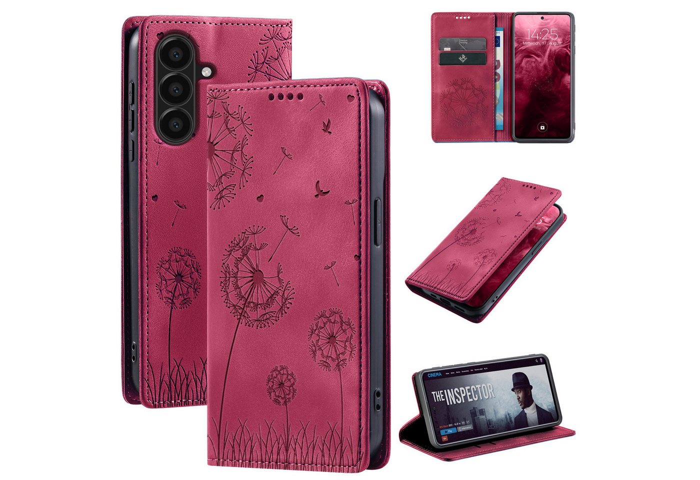Tec-Expert Handyhülle Handy Hülle Klapphülle für Samsung Galaxy A17 / A17 5G 6.7 Zoll, 6.7", Blumen Pusteblume Case Cover mit Kartenfächern und RFID Schutz