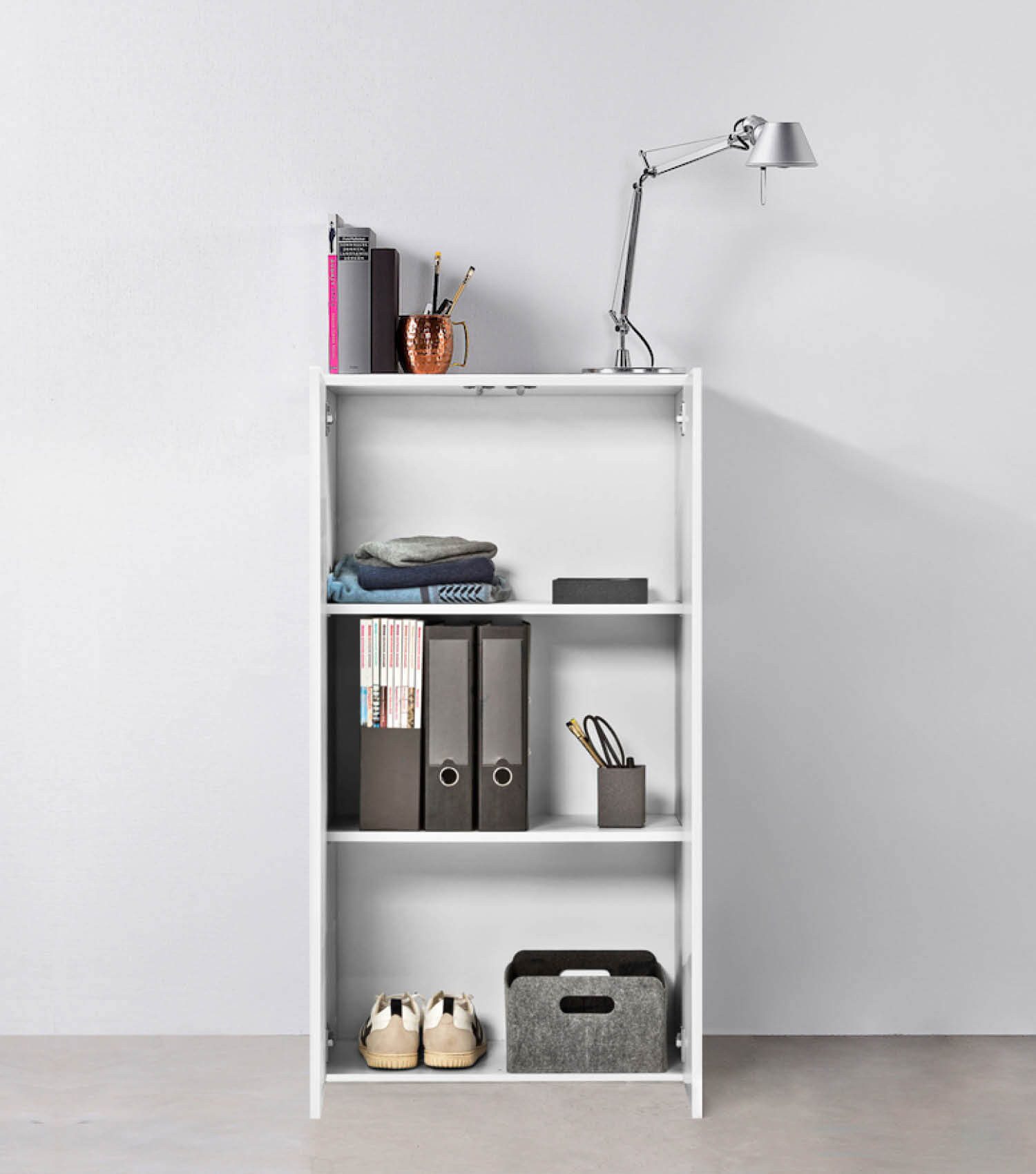 mokebo Mehrzweckschrank Der Schlanke (60x110 cm, mit 2 Einlegeböden) Aktenschrank, Büroschrank, Schuhschrank & Aufbewahrungsschrank in Weiß