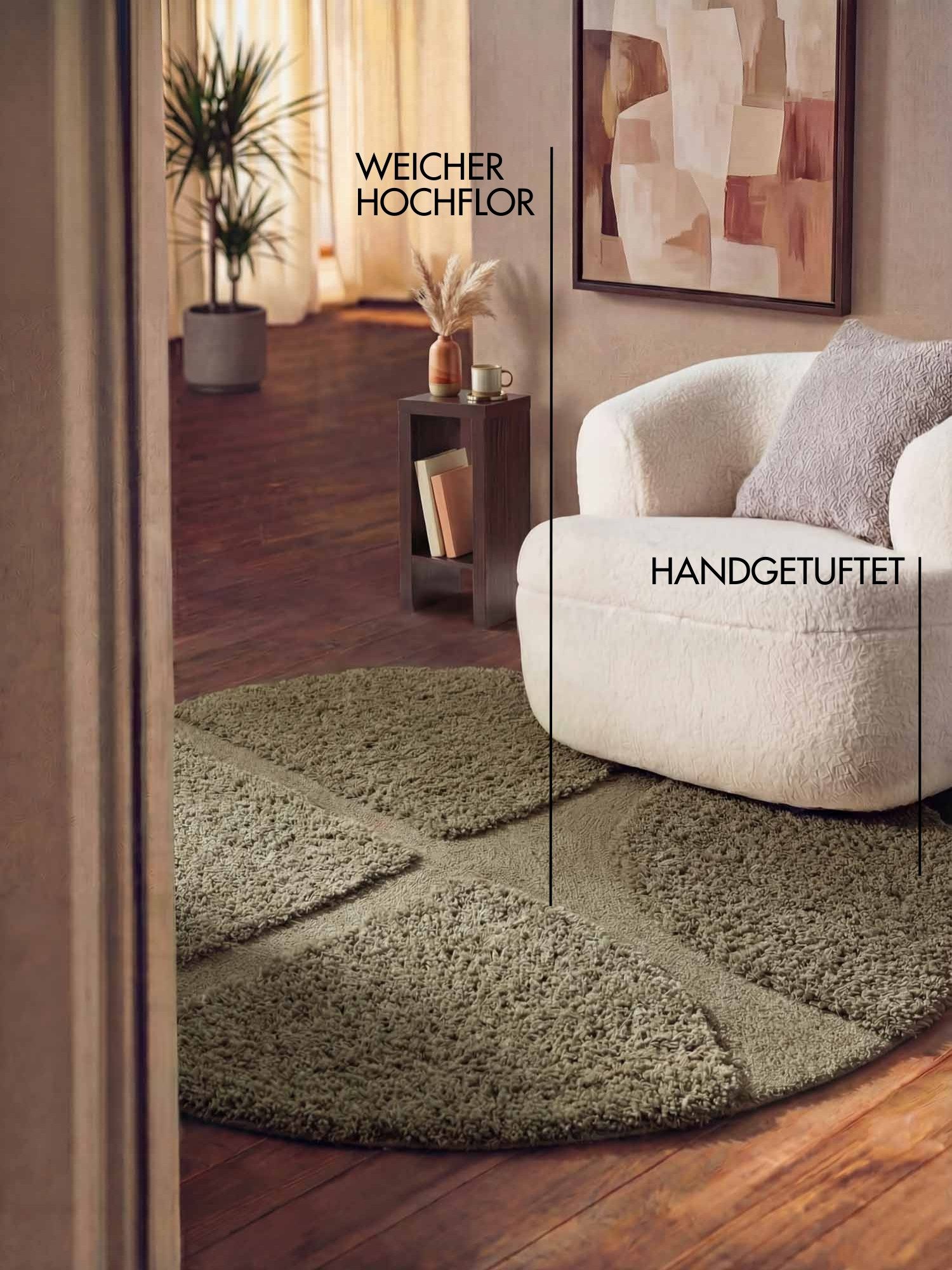 Ted Baker Hochflor-Teppich Jasper, auch in rund, rund, Höhe: 25 mm, Hoch-Tief-Struktur, Weich, Shaggy, Modern, Wohnzimmer, Schlafzimmer