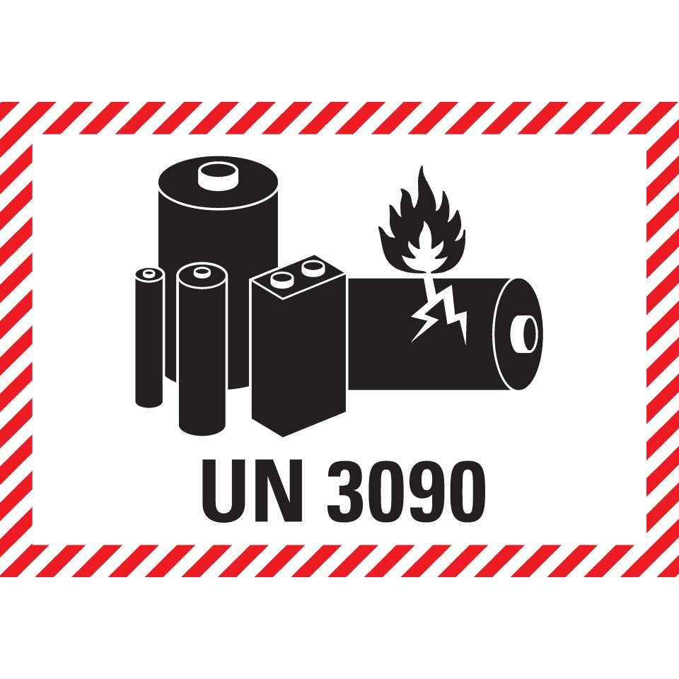 Hinweisschild Verpackungskennz. UN 3090, Haftpapier, permanent, 100x70mm, 1000/Rolle