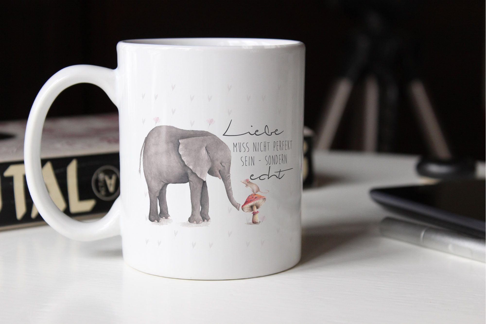 Geschenk-Tasse Kaffeetasse echt einfarbig, Keramiktasse MoonWorks MoonWorks® Elefant muss Tasse Keramik Maus perfekt Teetasse sein sondern nicht Liebe