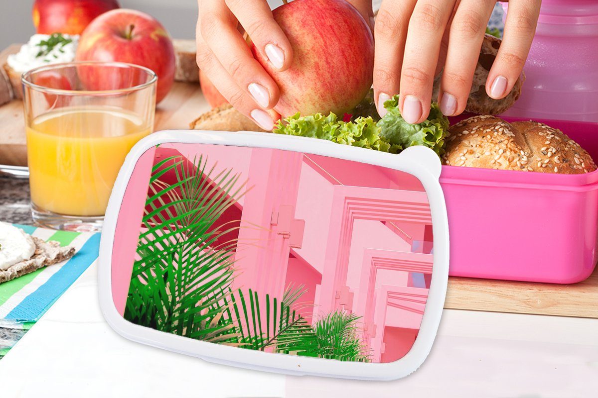 (2-tlg), Garten, für - Kunststoff, Snackbox, Brotdose Brotbox Mädchen, Pflanzen Sommer Kunststoff MuchoWow rosa Lunchbox - Erwachsene, Kinder,