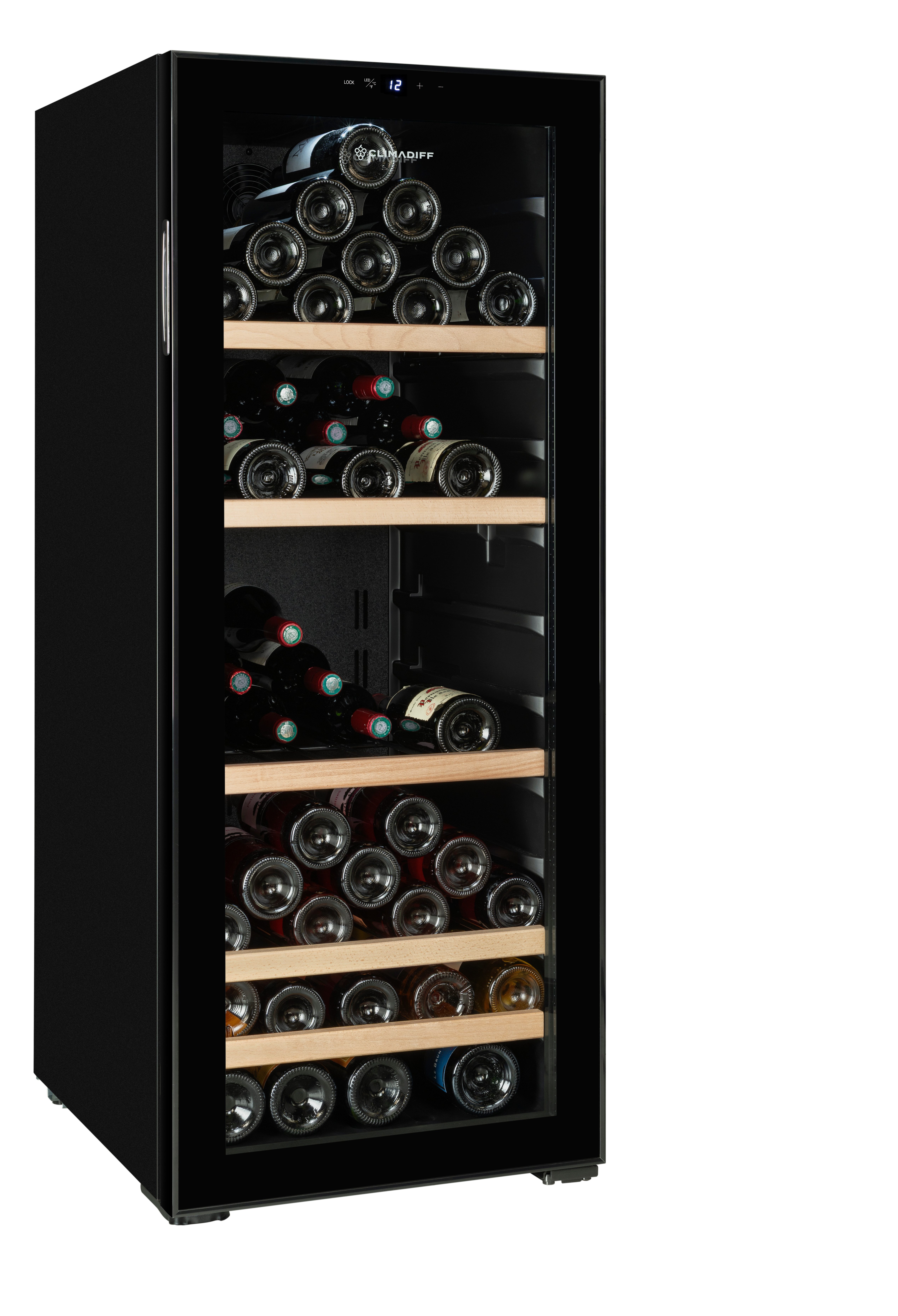 CLIMADIFF Weintemperierschrank CEPAGE108, für 108 Standardflaschen á 0,75l,1 Temepraturzone, LED-Beleuchtung