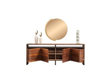 JVmoebel Essgruppe Essgruppe Essecke Esszimmer Esstisch Stühle Braun Anrichte Set 9tlg, (9-tlg., Esstisch/6x Stühle/Sideboard/Spiegel), Made in Europa