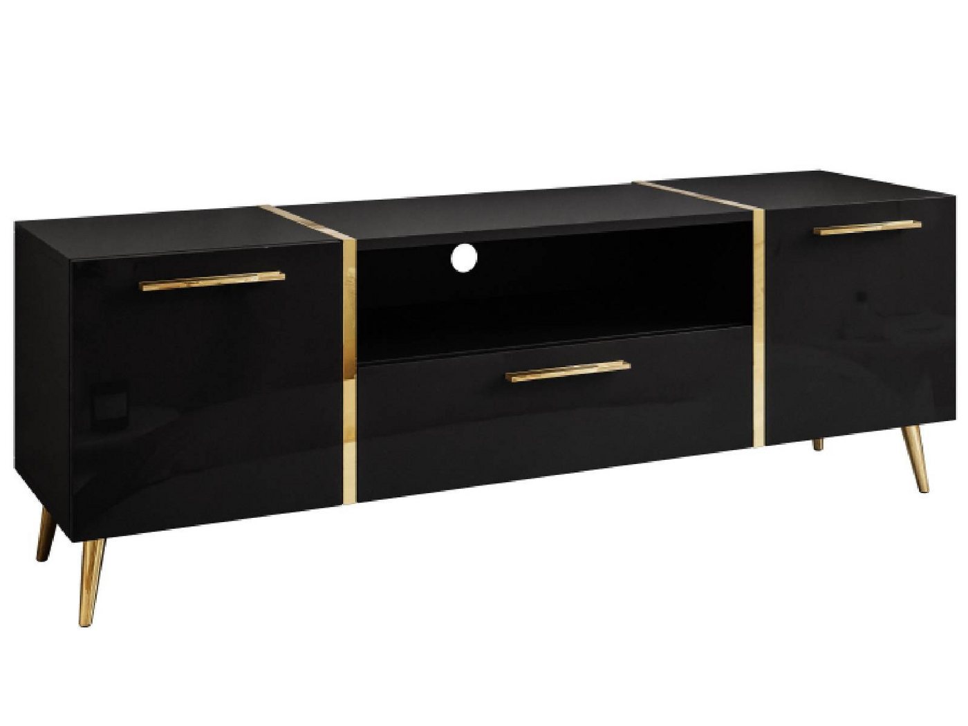 yourhouse24 Lowboard TV ONYX goldenen Beinen TV-Schrank Hochglanz Fernsehschrank