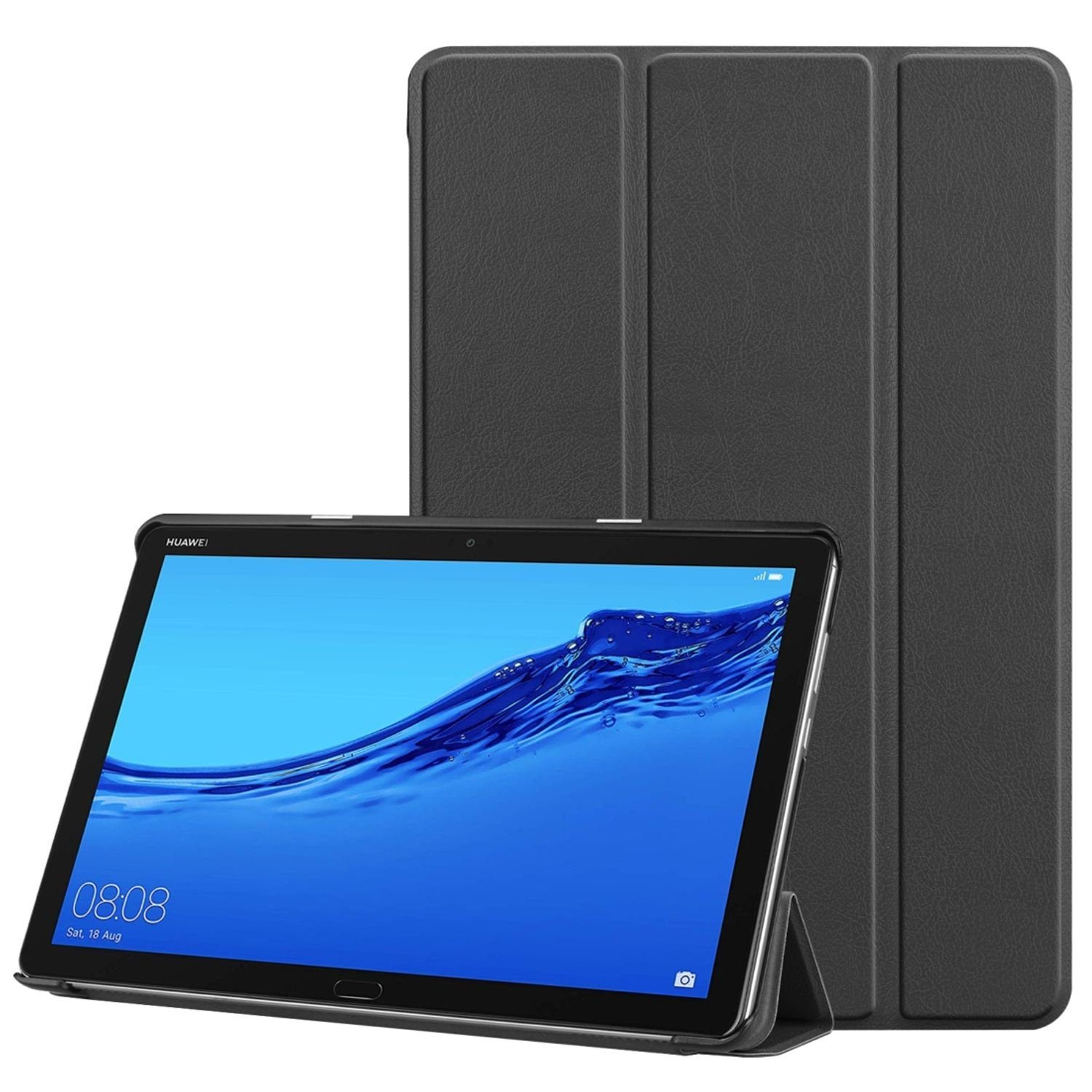 König Design Tablet-Hülle, Tablethülle für Huawei MediaPad M5 Lite 10.1  Schutztasche Wallet Cover 360 Case Etuis Schwarz