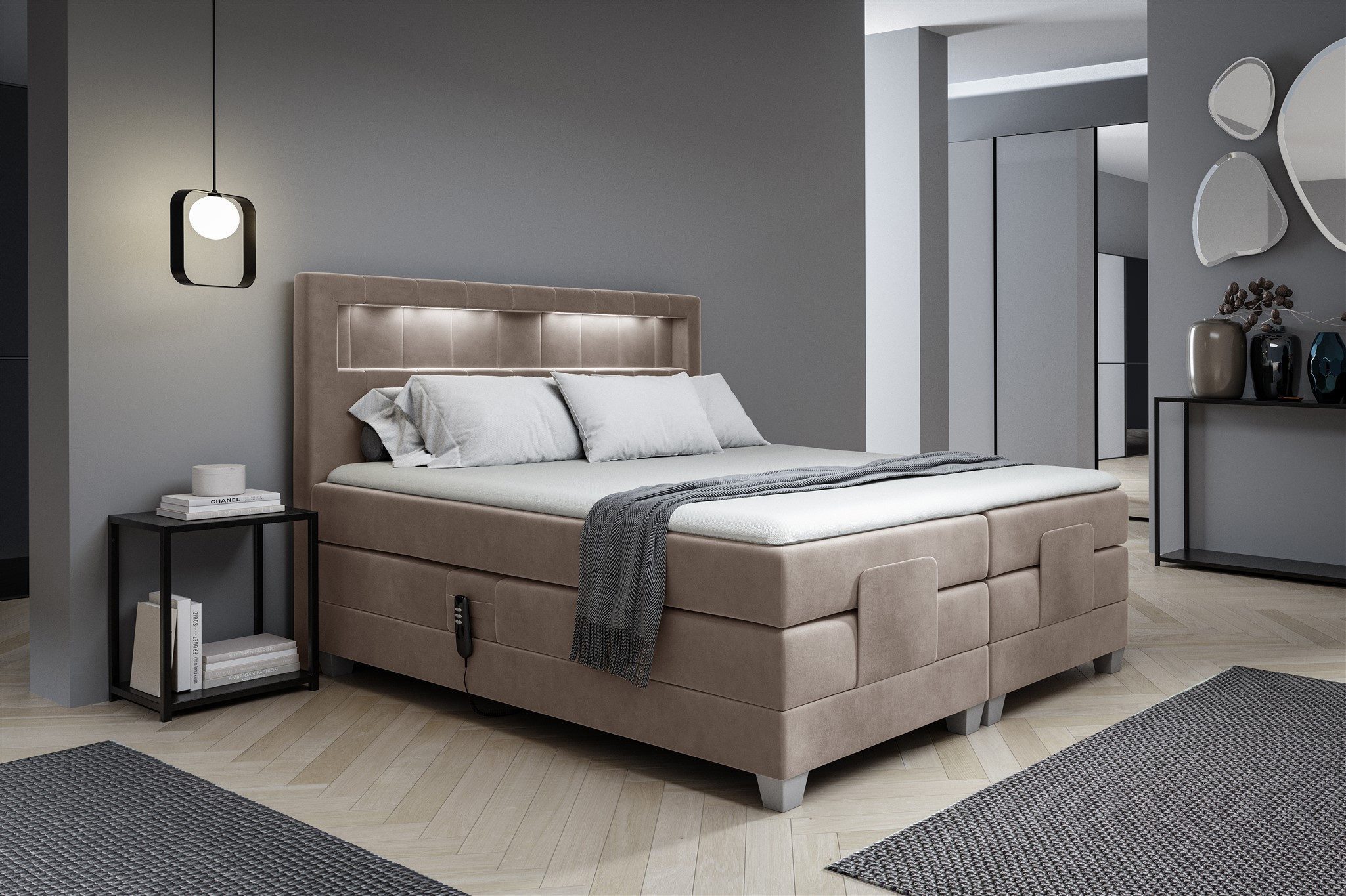 DB-Möbel Boxspringbett Schlafzimmerbett CAVIDOS Elektrisch in Stoff Fresh (inkl. Topper), Matratzen elektrisch verstellbar)