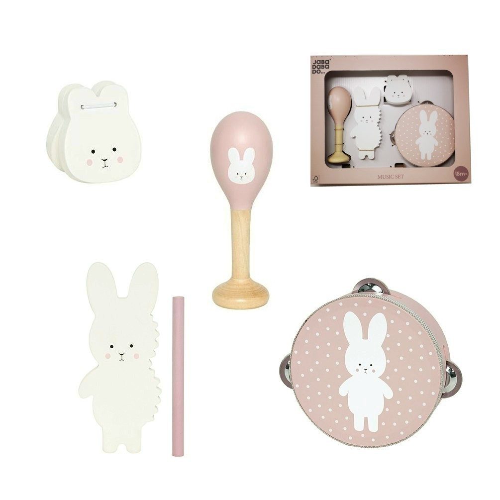 JaBaDaBaDo Spielzeug-Musikinstrument Musikset Hase Bunny Rosa, mit Tamburin, Ratsche, Rassel und Kastagnette