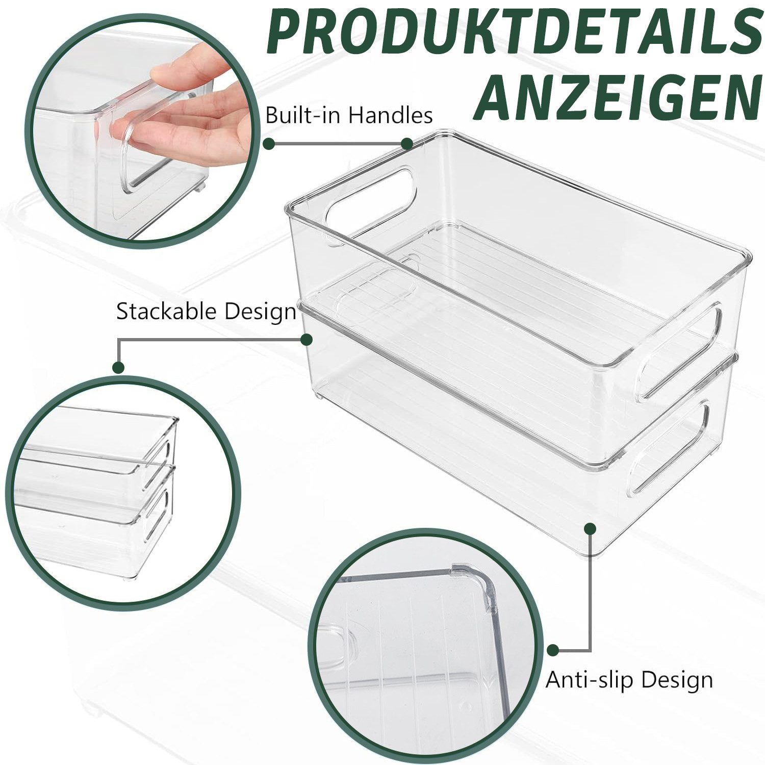 Refined Living Aufbewahrungsbox Kühlschrank Organizer Set Stapelbar - 9er Set (3 Größe) Korbeinsatz (Küchen Organizer mit Griff Küchenorganizer-Set Vorratsdose BPA frei, 9 St., Make-up organizer, Food container Obst Gemüse bleibt Frischhaltedose), für Speisekammer, Gefrierschrank, Schrank, Schublade, Büro, Badezimmer