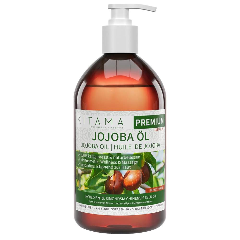 Kitama Körperöl Jojobaöl kaltgepresst naturbelassen - sanftes Baby-Öl Pflege-Öl 500ml, Pflege-Öl