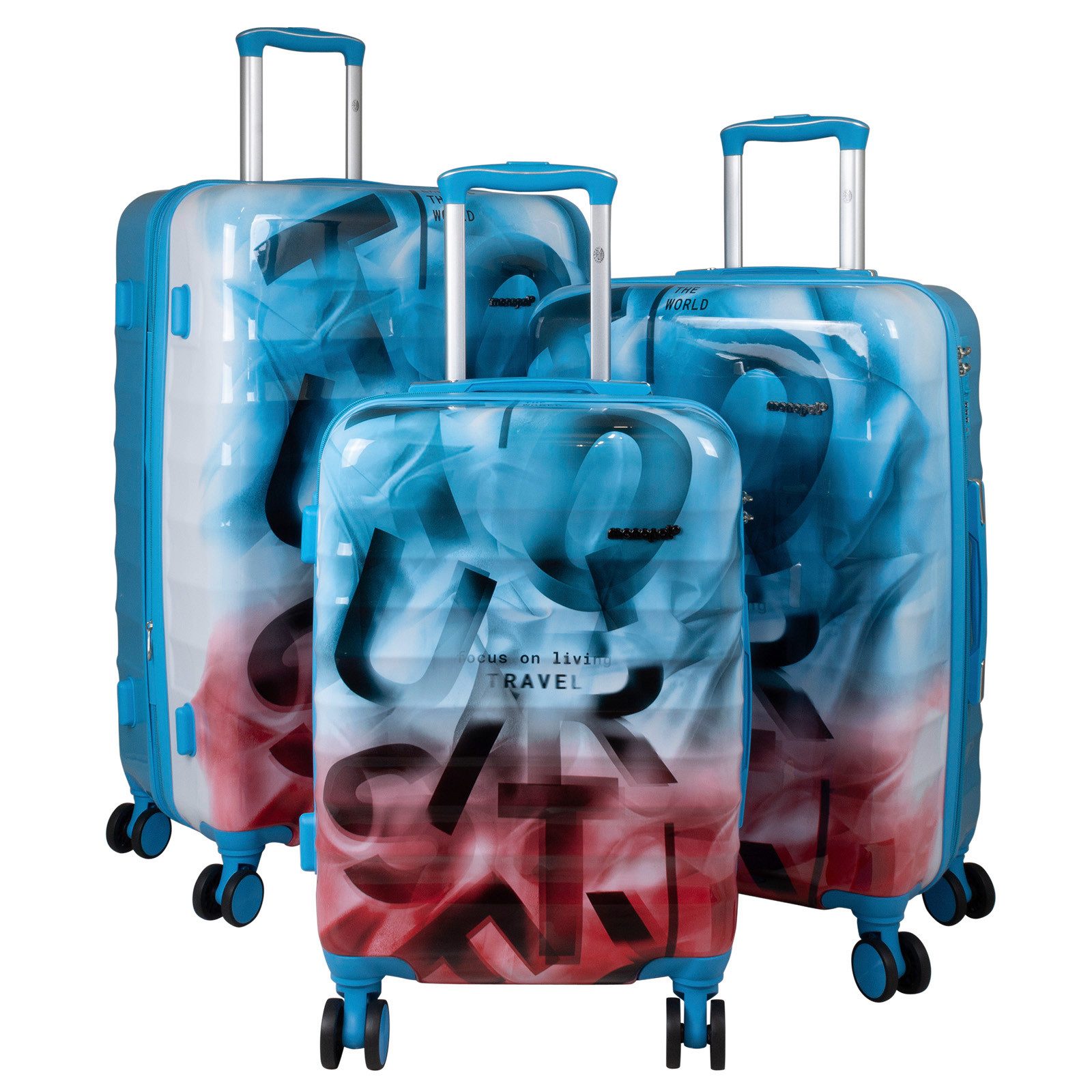 Trendyshop365 Trolleyset Kofferset 3tlg Verona, 4 Designs, 4 Rollen, (Trolley, 3 tlg., Hartschale), bunter Farbverlauf, Graffiti Design, Polycarbonat, Zahlenschloss