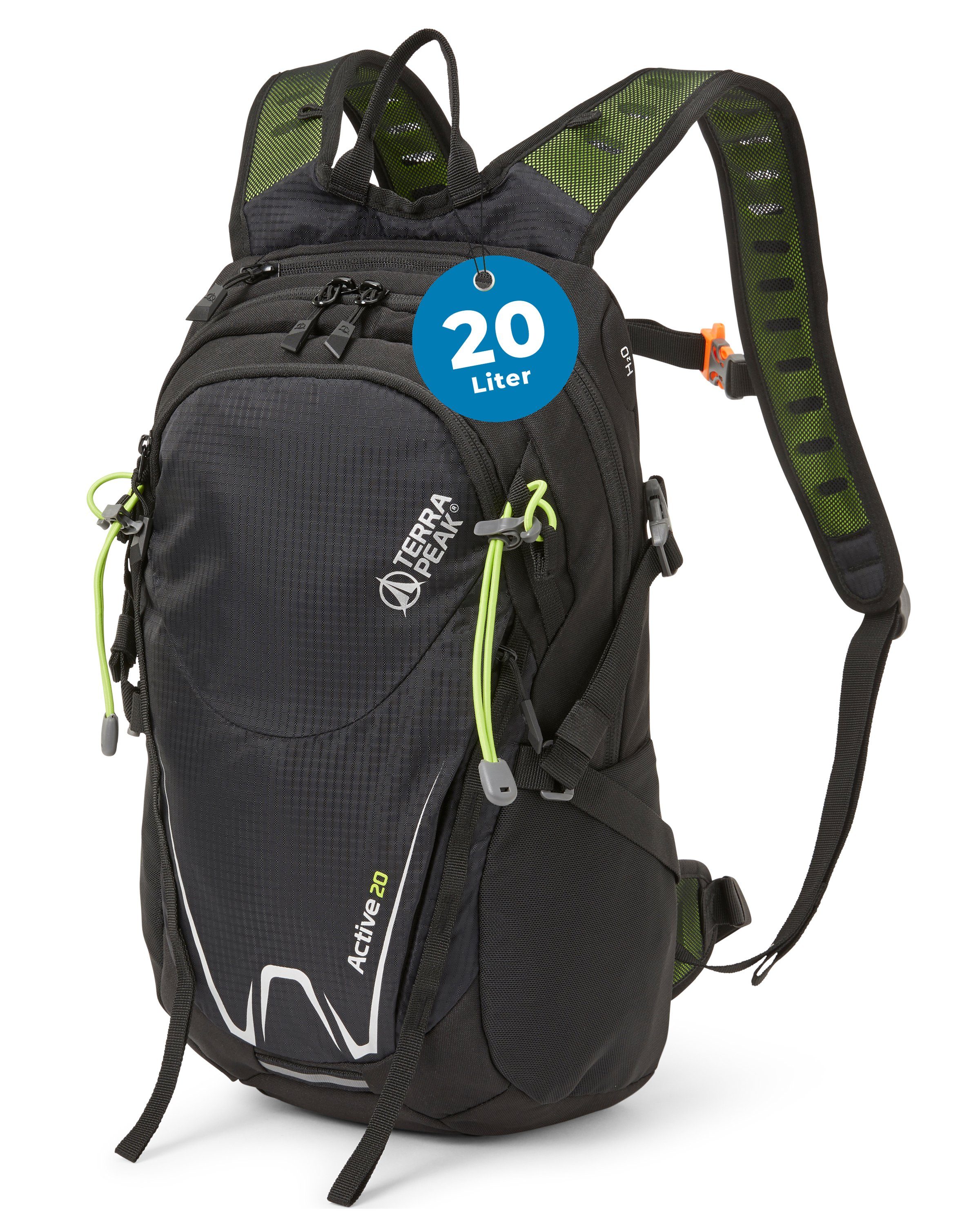 Terra Peak 20, 20L Schwarz Hüftgurt Active Reißverschluss YKK mit mit Sportrucksack Trekkingrucksack klein