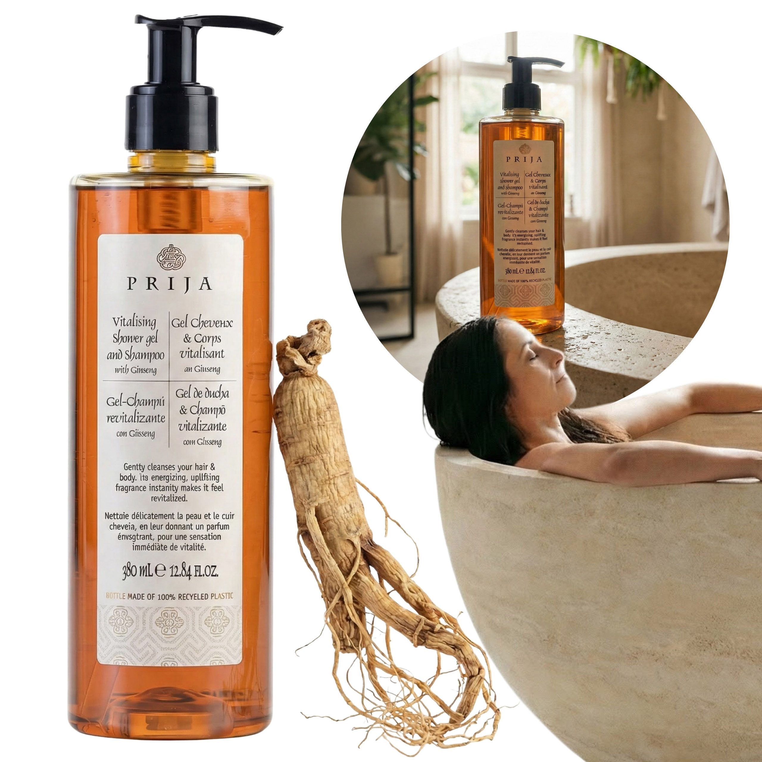 PRIJA Duschgel PRIJA 2in1-Flüssigshampoo und Duschgel mit Ginseng-Extrakt, vegan