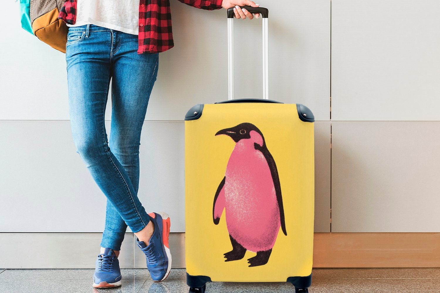 in Ferien, für Illustration 4 Pop-Art, Eine rollen, Handgepäck Reisetasche Handgepäckkoffer Reisekoffer der MuchoWow mit eines Rollen, Pinguins Trolley,