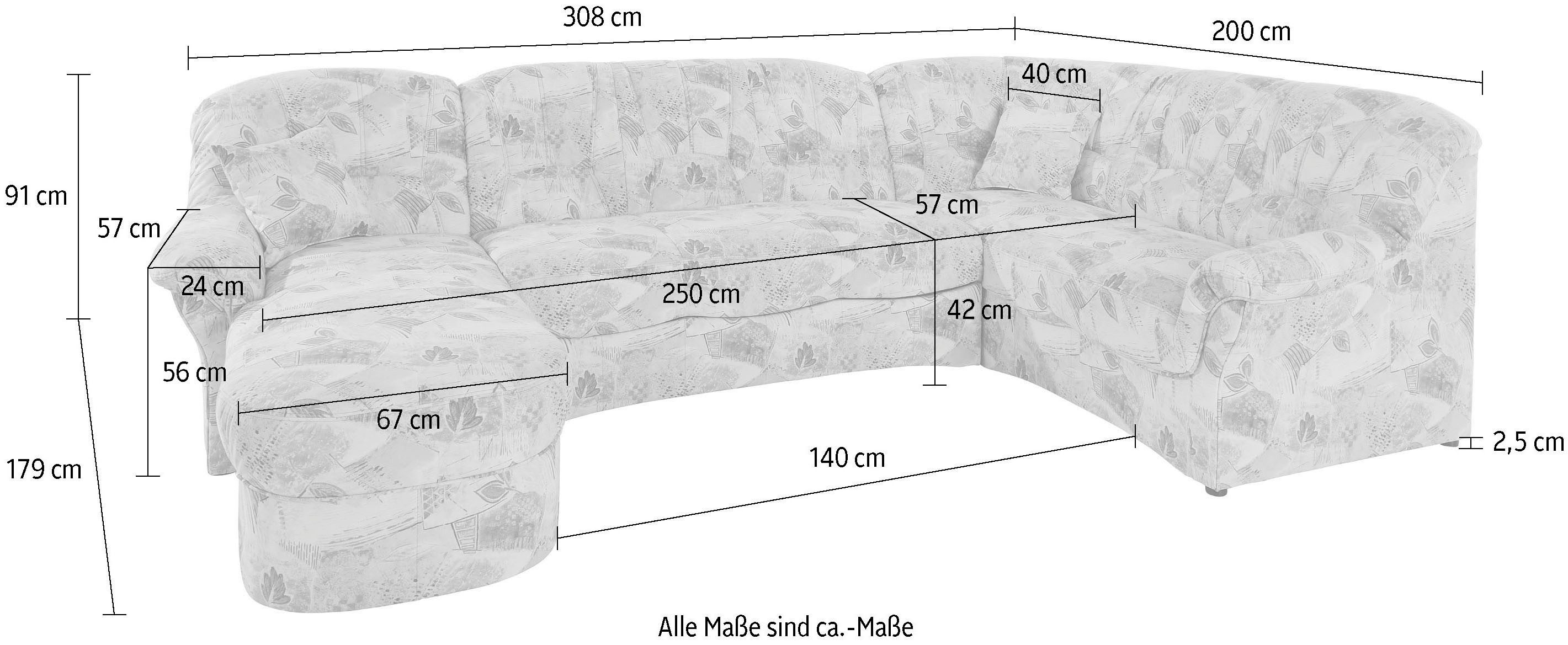 DOMO collection Wohnlandschaft Bahia U-Form, B/T: 308/200 cm, mit Federkern, belastbar bis 140kg/Sitz, Microfaser, natur