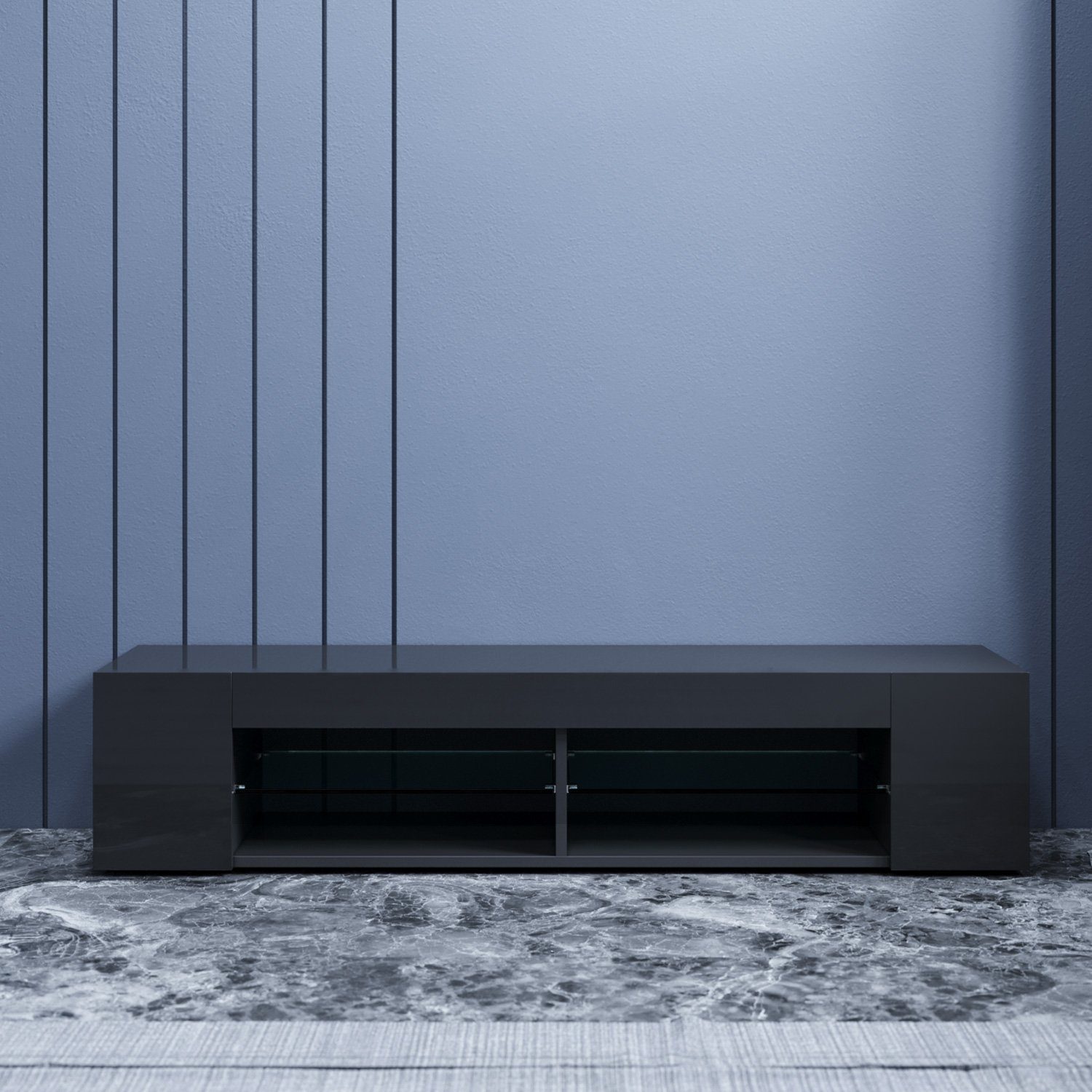 SONNI Lowboard Breite:135cm TV Unterschrank Schwarz Hochglanz mit LED Beleuchtung