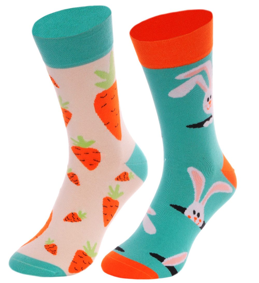 Martinex Freizeitsocken 1 Paar Socken Strümpfe Damen Herren Kinder mit Hasen und Karotten 35 36 37 38 39 40 41 42 43 44 45, elastisch, weich, lang