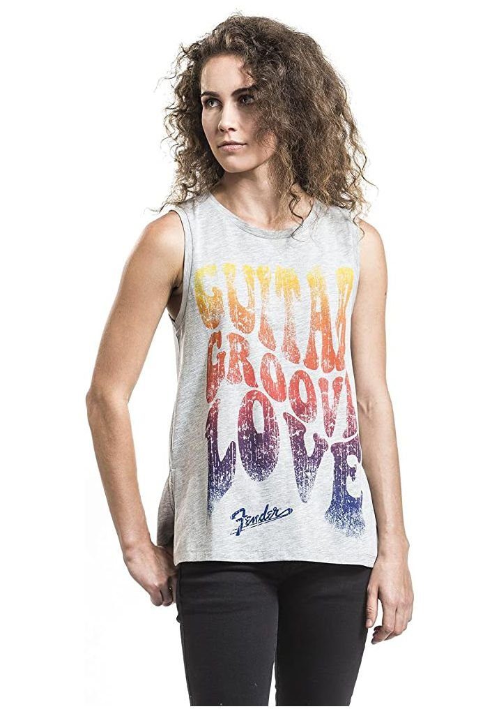 Fender Tanktop Fender Guitar Groove Love Girl-Top grau meliert Damen T-Shirt ohne Ärmel Gr. M L