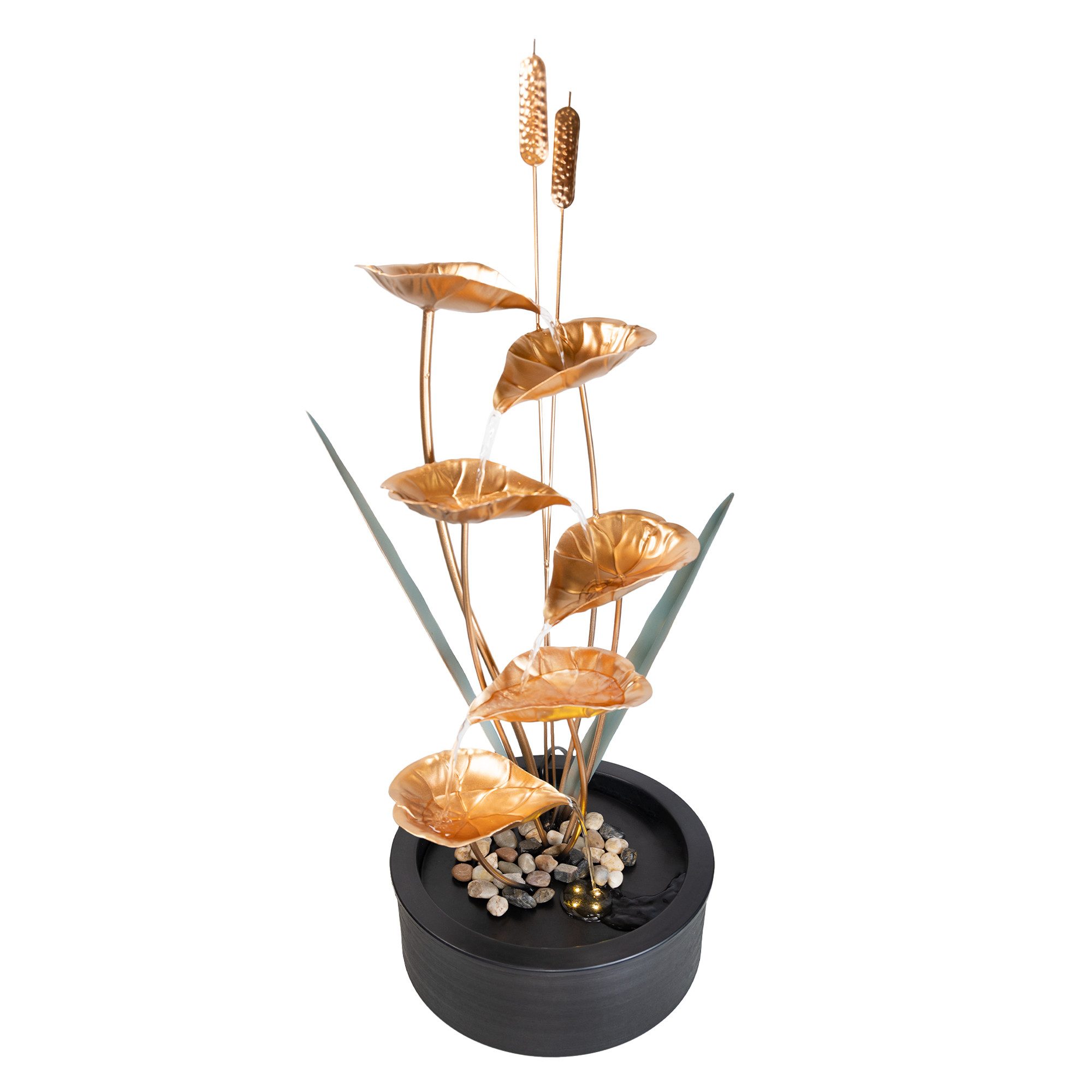 Lemodo Zimmerbrunnen Tischbrunnen mit Metallblätter, 6 Stufen, 32 cm Breite günstig online kaufen