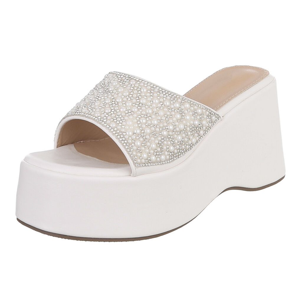 Ital-Design Damen Plateau-Slipper mit Keilsohle und offenem Design Plateausandaletten (91895885) Keilabsatz/Wedge Keilsandaletten in Weiß
