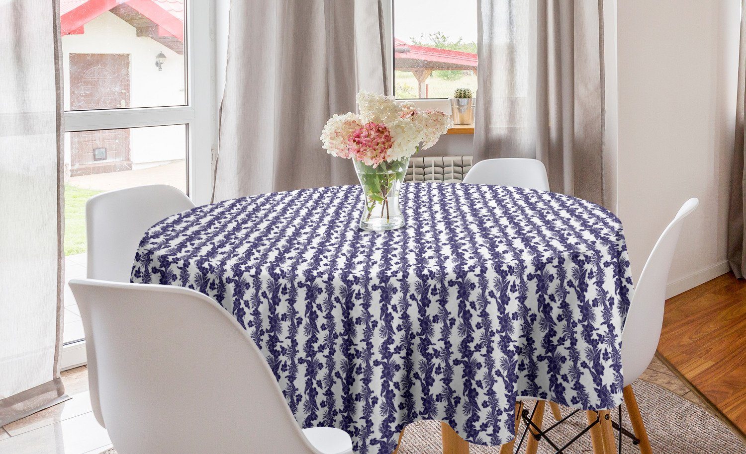 Abakuhaus Tischdecke Kreis Tischdecke Abdeckung für Esszimmer Küche Dekoration, Luau Blau und Weiß Hibiscus