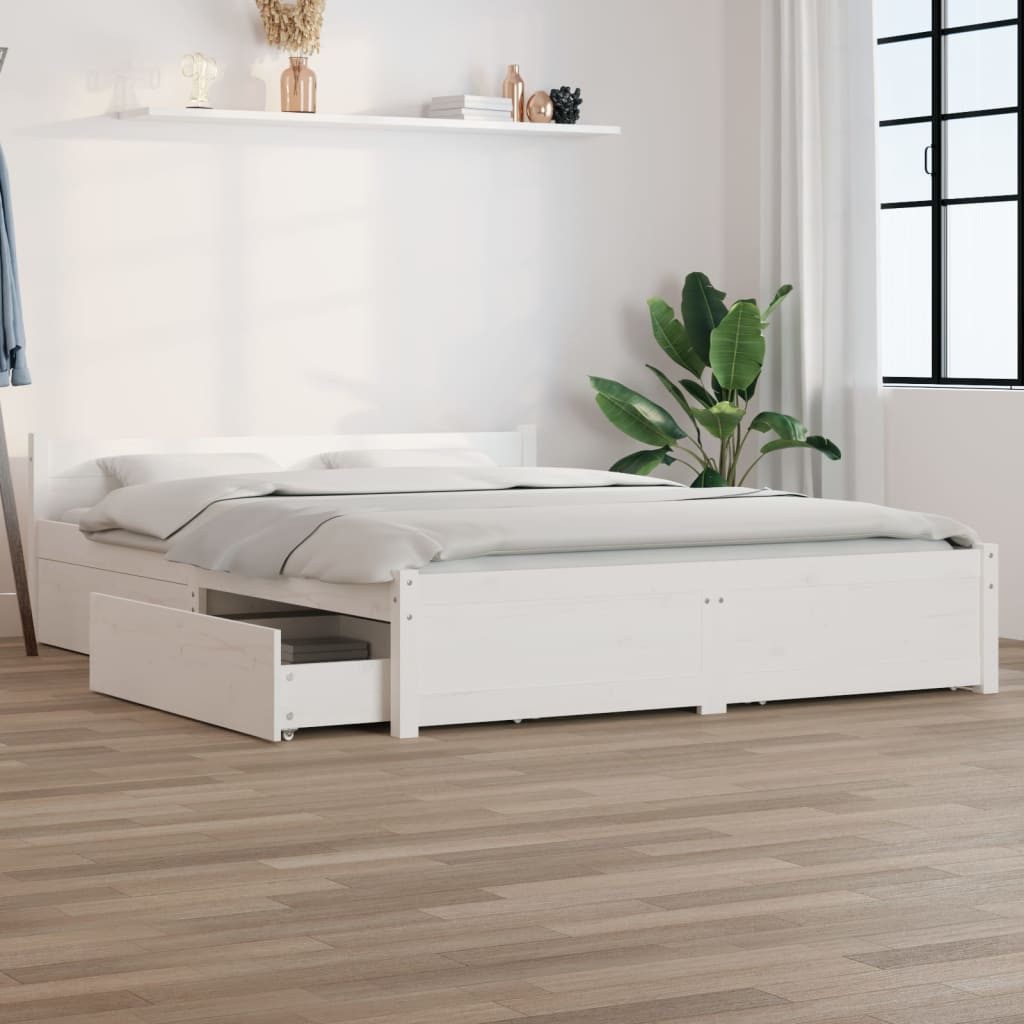 vidaXL Bett, Bett mit Schubladen Weiß 160x200cm günstig online kaufen