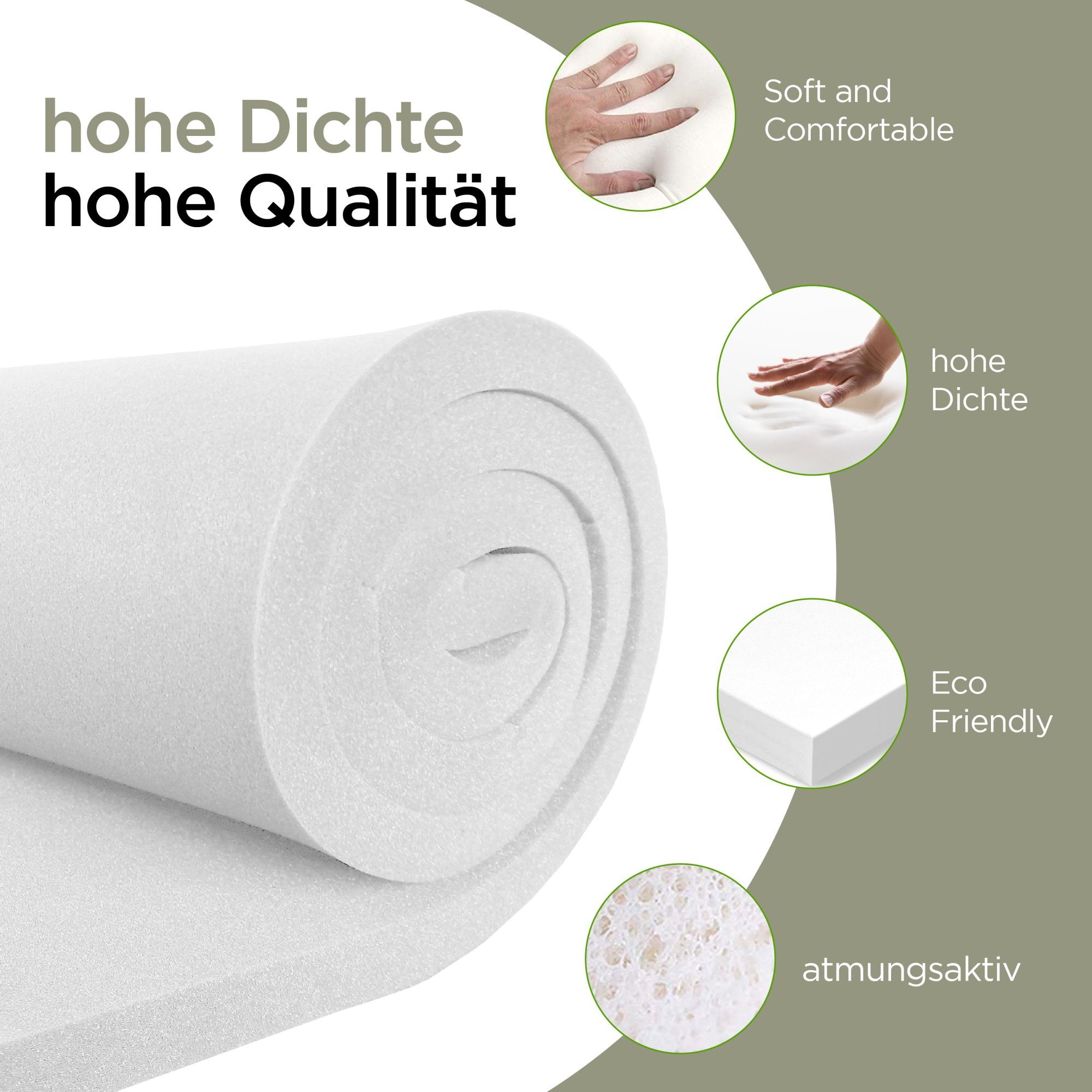 MSS e.K., Topper Schaumstoffplatte Polster Auflage Foam 2 bis 20 cm Höhe:, 2 cm, verschied. Größen 50x200 60x200 70x200 80x200 90x200 120x200 140x200