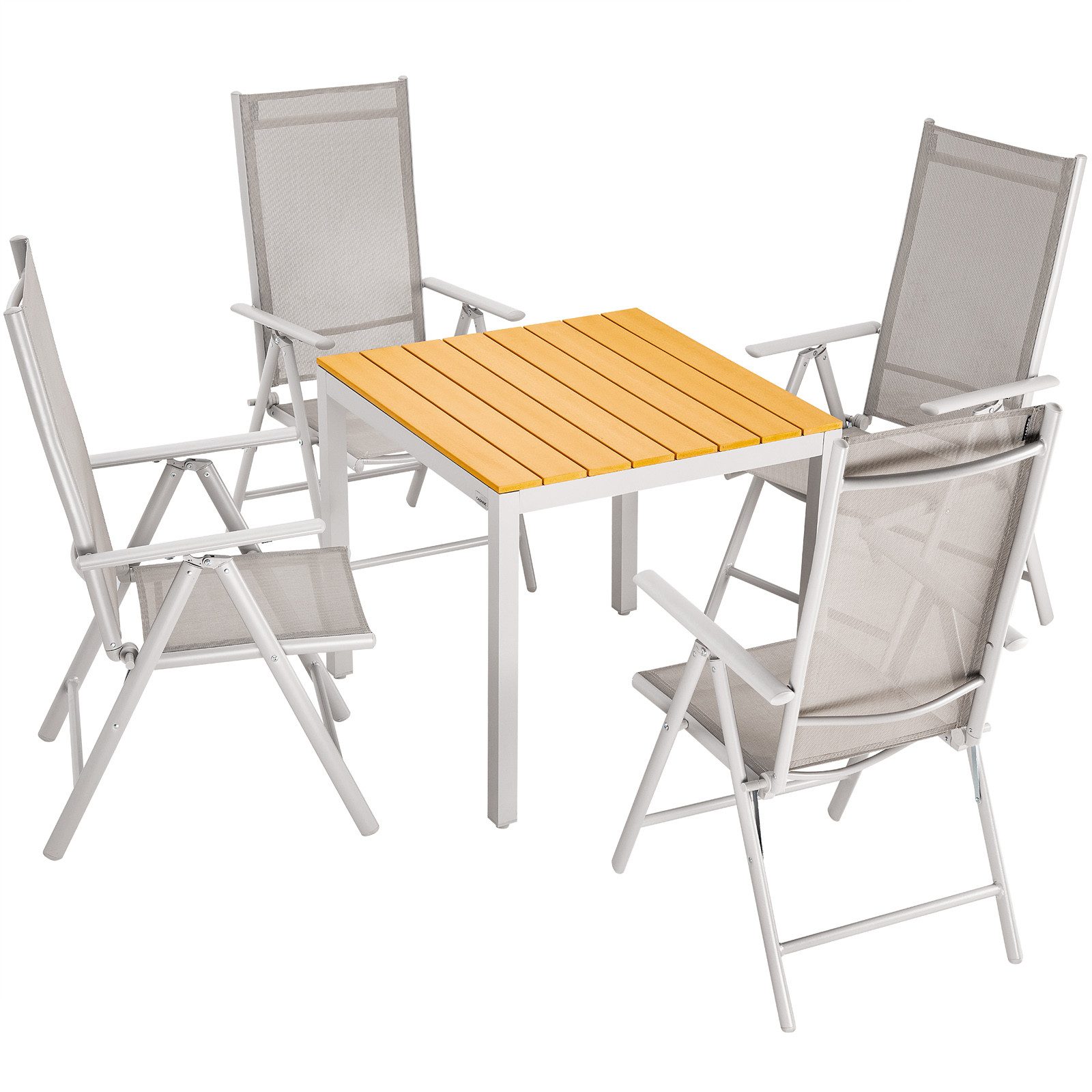 Casaria WPC Bern, (5-tlg), Aluminium 8-fach Verstellbar Hochlehner Stühle Klappbar WPC