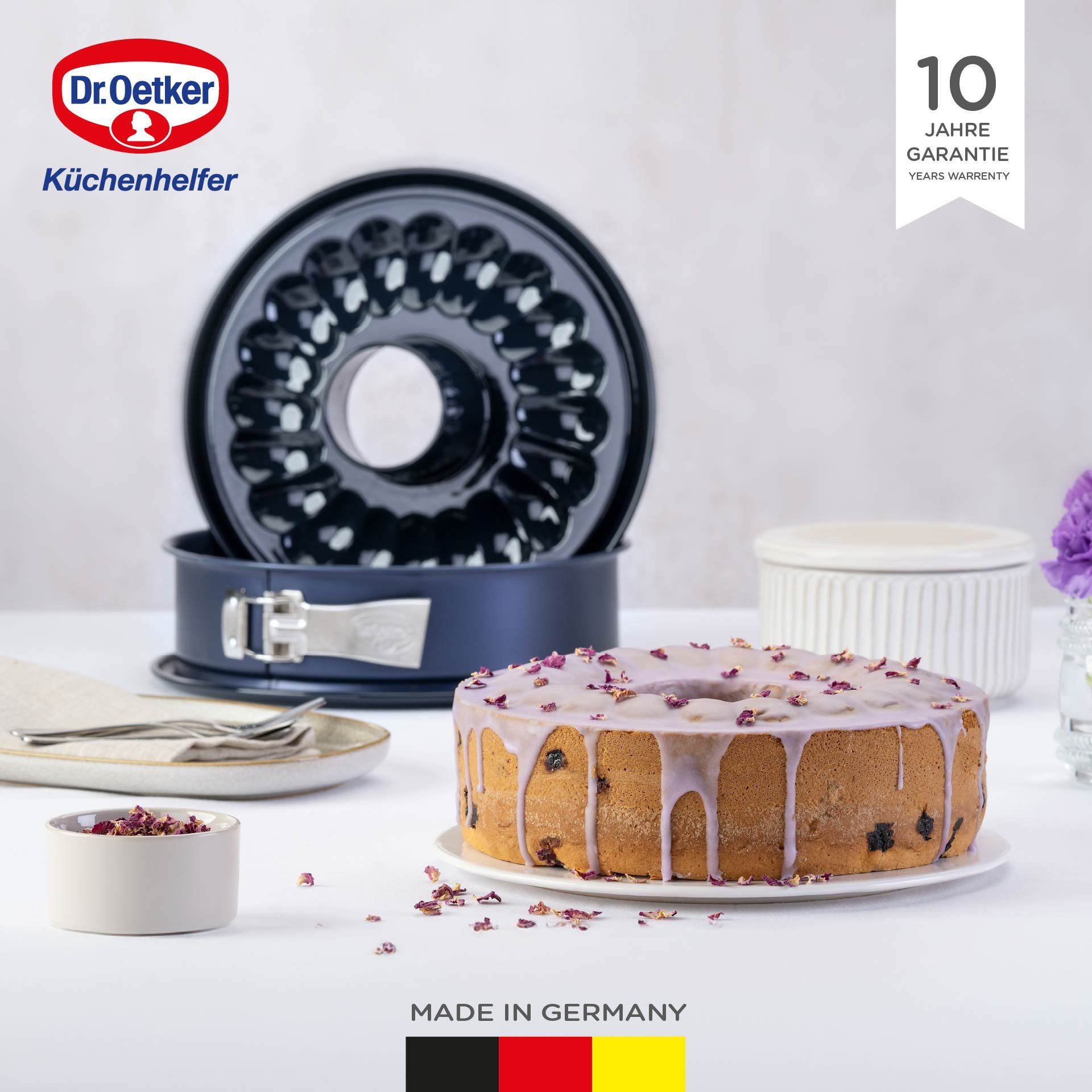Dr. Oetker Küchenhelfer Springform Springform mit Emaille-Servier- und Rohrboden, Antihaft-Ring