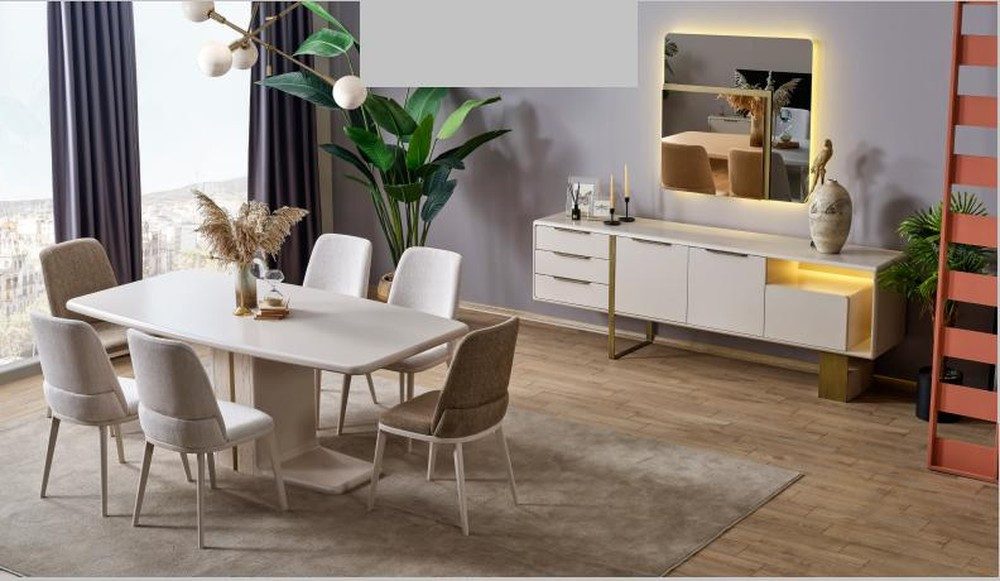 Xlmoebel Esszimmer-Set Esszimmer Möbel Set mit Tisch, 6 Stühlen, Sideboard und Spiegel, (4-St), Made in Europa
