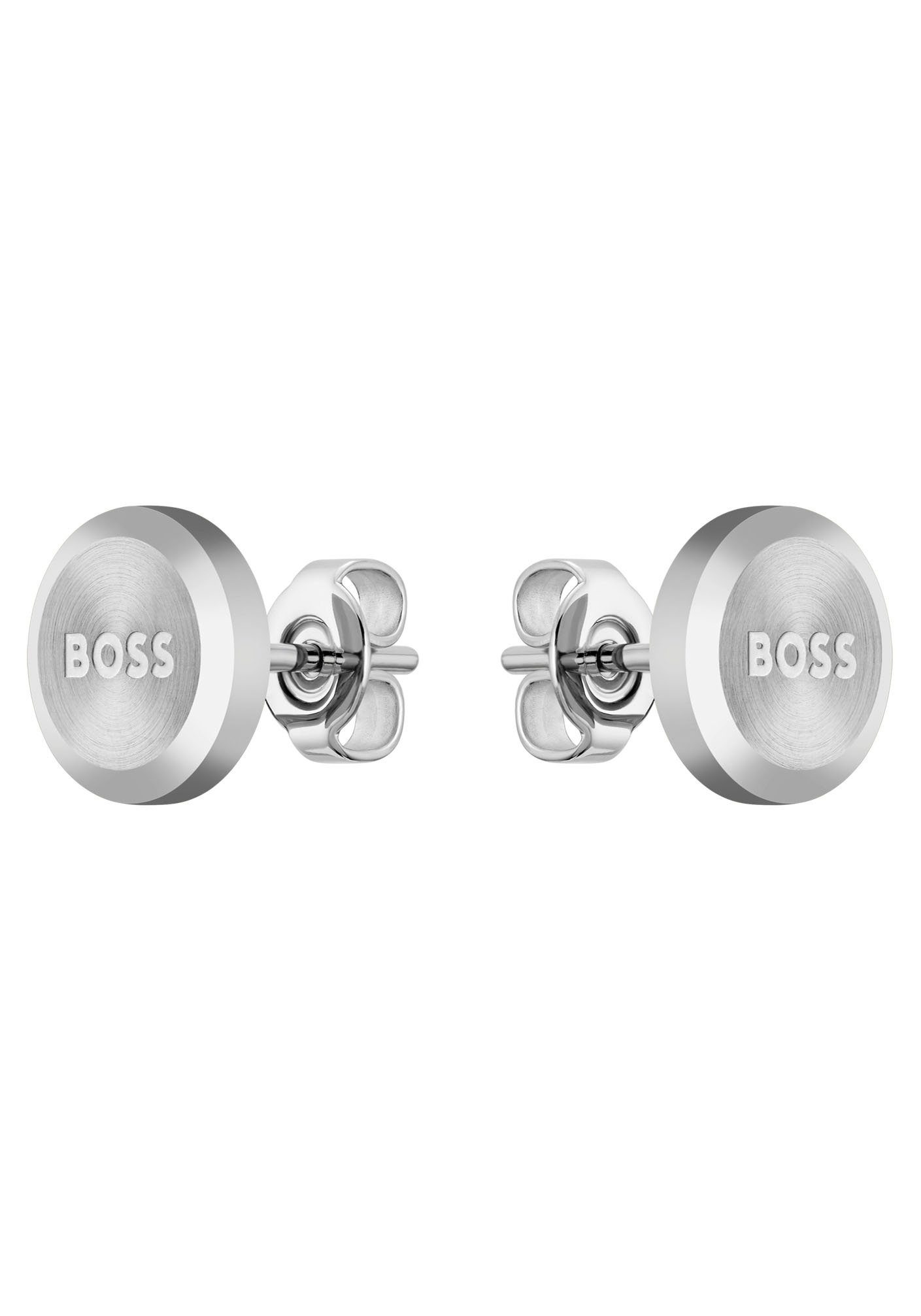 BOSS Paar Ohrstecker Schmuck Edelstahl Ohrschmuck Ohrringe YANN, zu Hoodie, Shirt, Jeans, Sneaker, Underwear, HUGO, BOSS ORANGE! edelstahlfarben