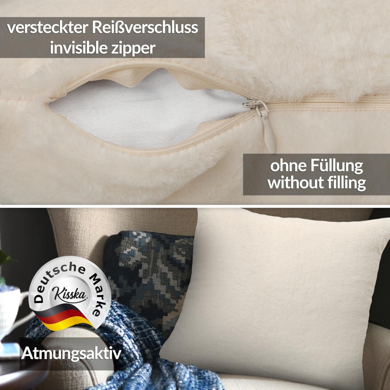 ANRO Dekokissen PLÜSCH Bär Schlicht Kunstfell Sofakissen Kuschelkissen Flauschig, sehr weich & kuschelig 40x40cm OHNE Füllung Uni-Einfarbig Weiß
