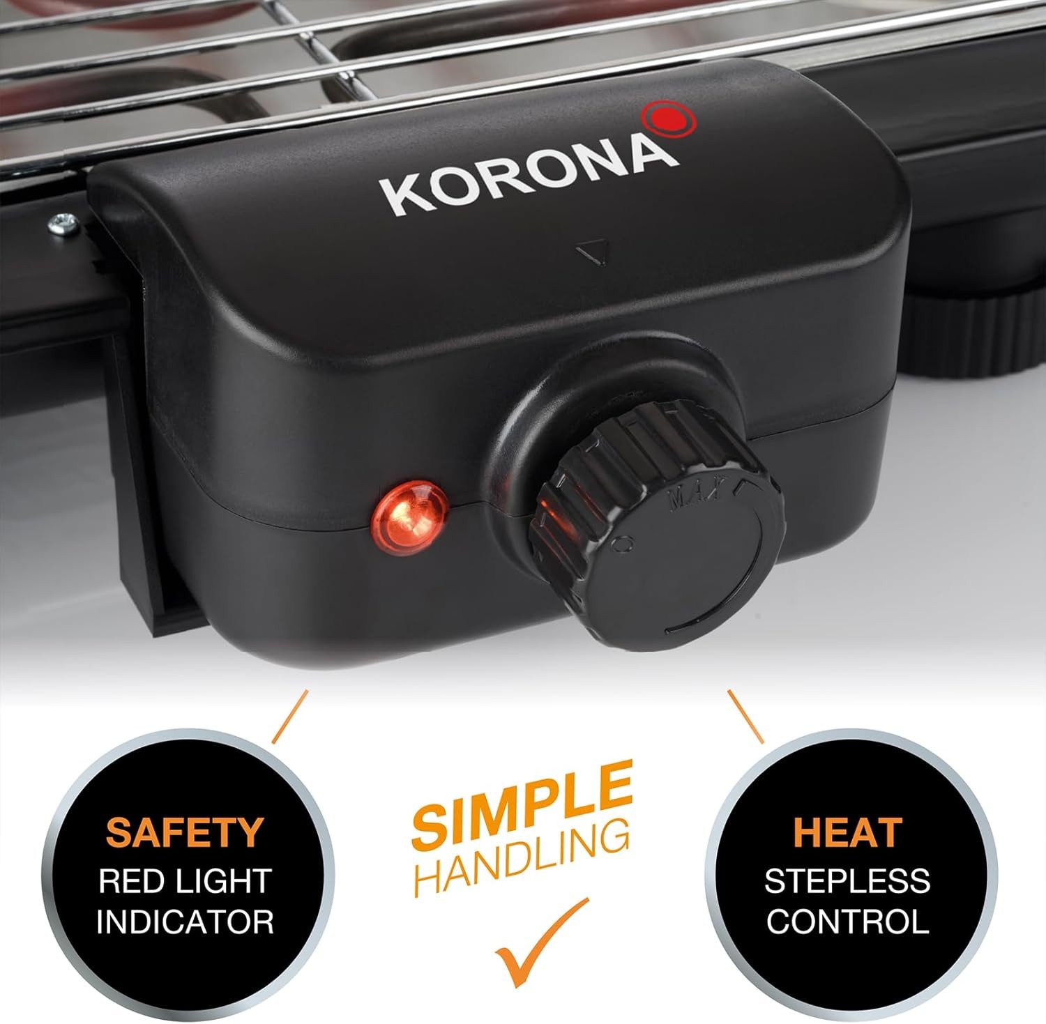 KORONA Elektro-Standgrill 46221 Elektrischer Standgrill / Elektrogrill mit Windschutz, XXL Grillrost, große Grillfläche, 2200W, als Tischgrill verwendbar