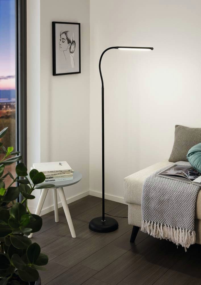 EGLO Stehlampe LAROA LED Stehleuchte, Touchsensor, 4-step dimming, modern, Dimmer, Dimmfunktion, Ein-/Ausschalter, mehrere Helligkeitsstufen, LED fest integriert, Neutralweiß, Standlampe, LED Bürolampe, beweglicher Leuchtenkopf, 53,5x21x130cm