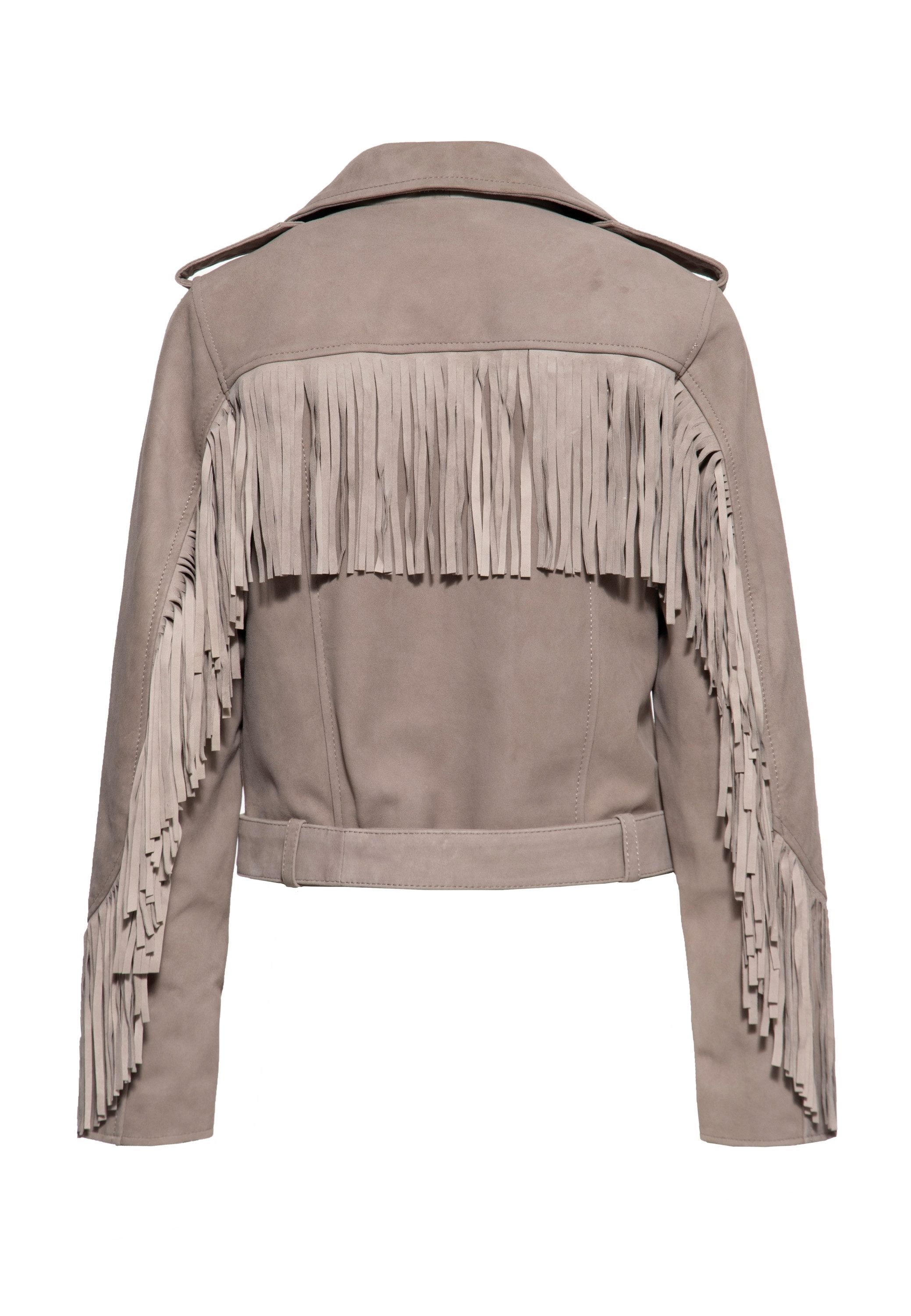 QueenKerosin Lederjacke mit Fransenverzierung