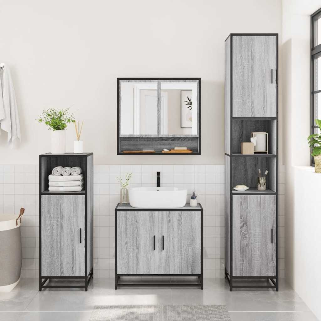 vidaXL Badezimmerspiegelschrank Bad-Spiegelschrank Grau Sonoma 65x20x60 günstig online kaufen
