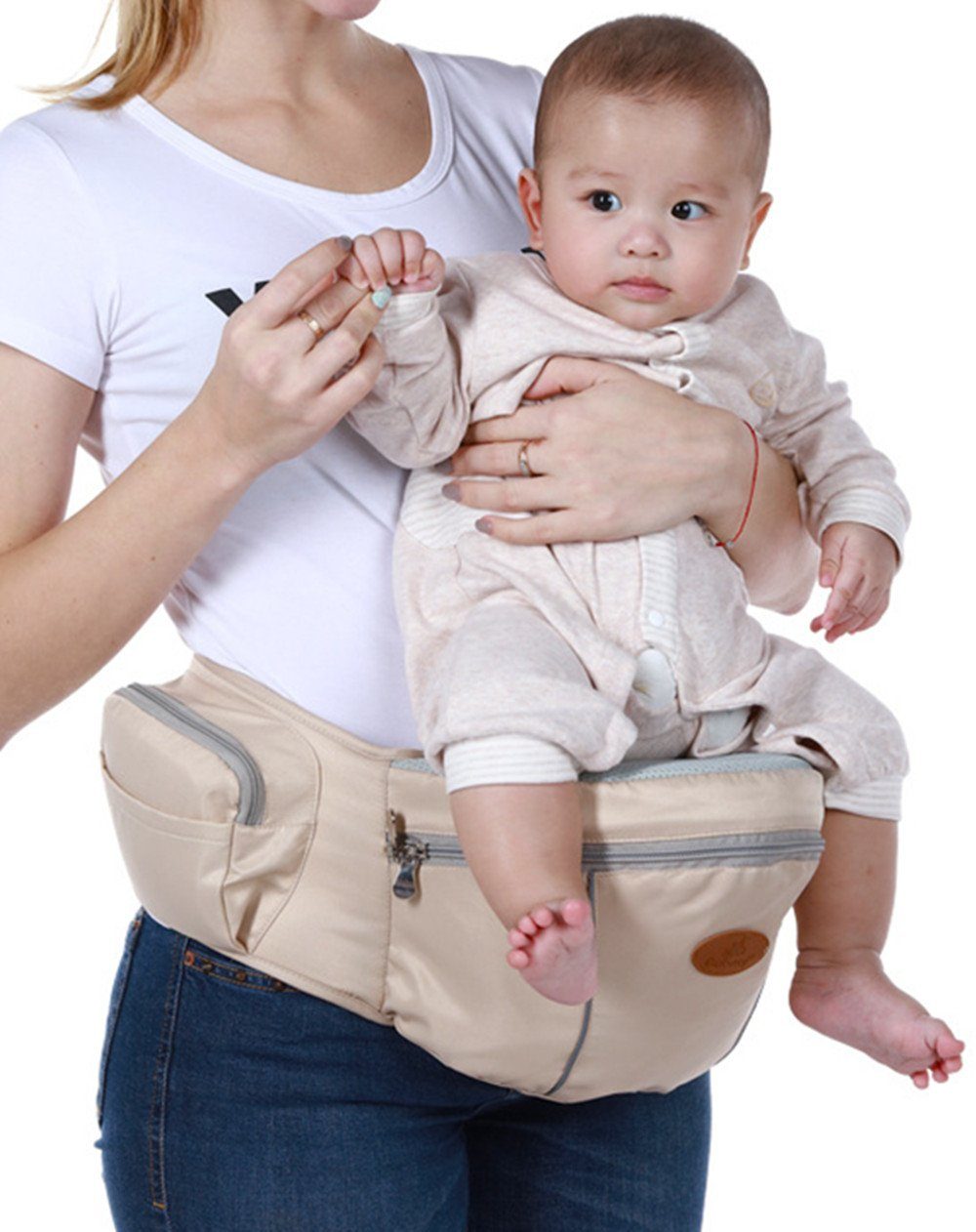 XDeer Bauchtrage aby Hüftsitz mit Aufbewahrungstasche Einstellbar,Leicht und, atmungsaktiv,Babytrage Leichte Taille Hocker für 0-24 Monate brown