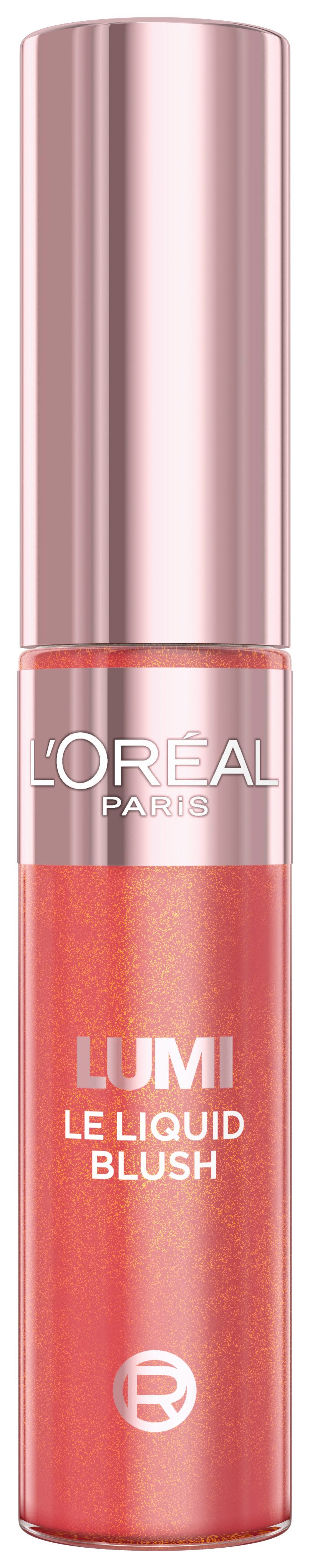 L'ORÉAL PARIS Rouge LUMI LE LIQUID BLUSH GLOWY, flüssige Textur, schimmernde und intensive Farbe, glänzendes Finish