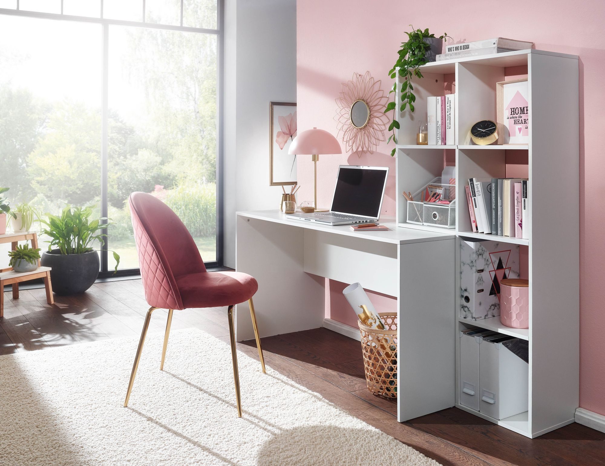 FINEBUY Schreibtisch FB71801 Bürotisch mit Regal 170 cm Weiß Computertisch günstig online kaufen