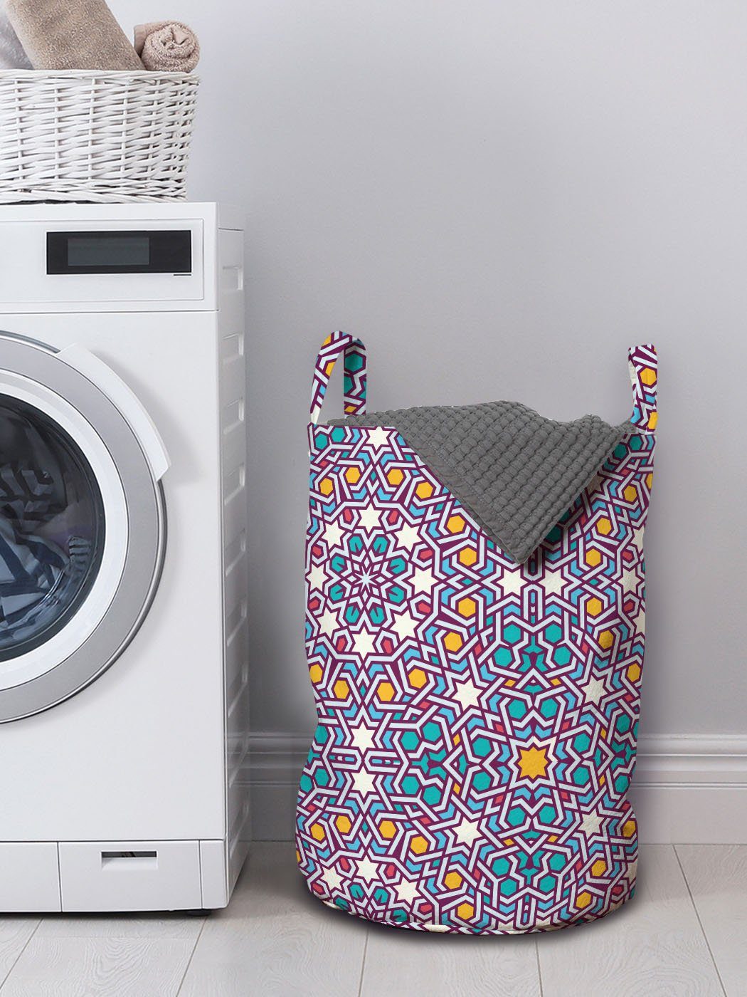 Wäschekorb Kordelzugverschluss für Griffen Wäschesäckchen Abakuhaus Waschsalons, star Pattern mit marokkanisch