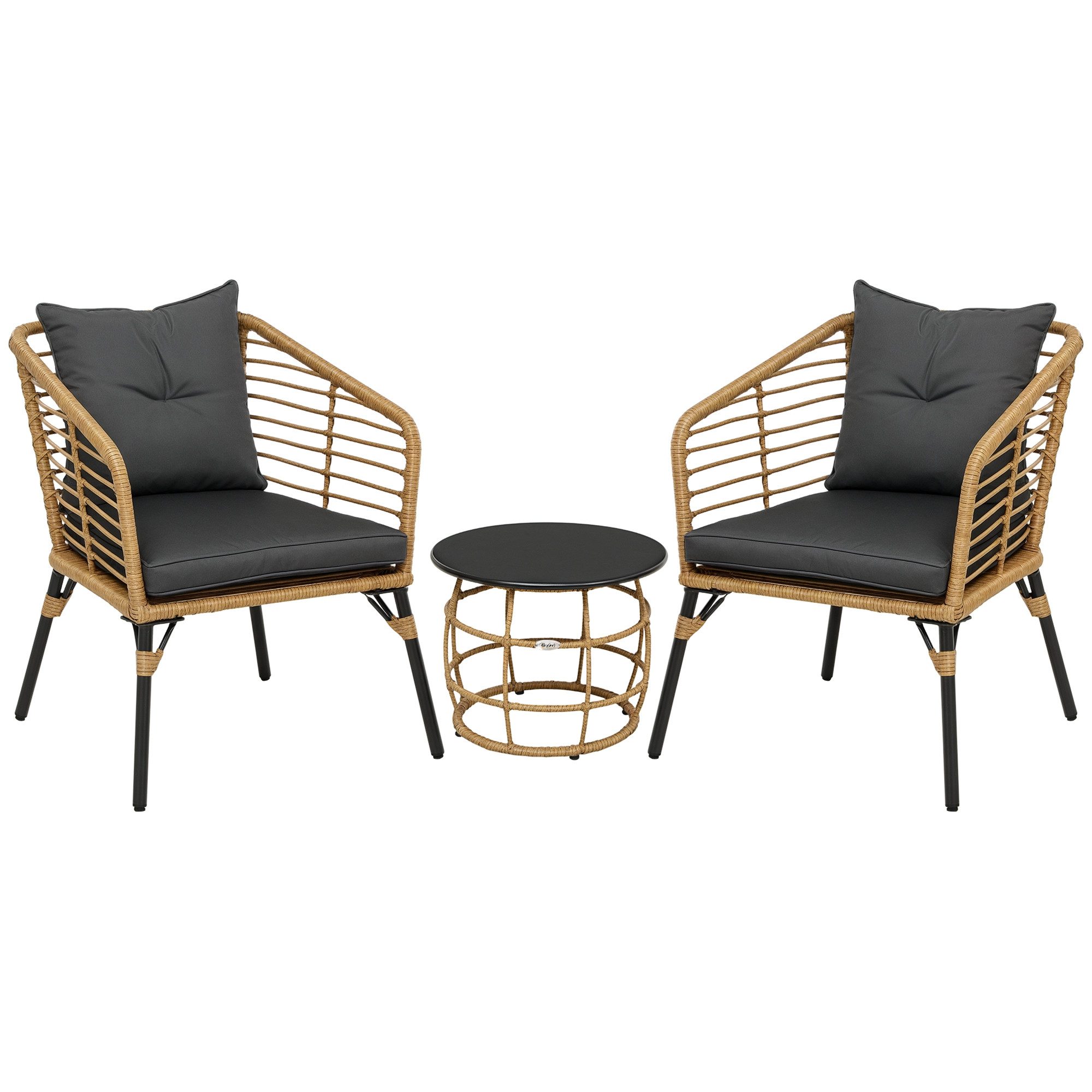 Outsunny Sitzgruppe Bistro-Set, wetterbeständig, (Gartengruppe, 3-tlg., Gartenmöbel-Set), Stahl, Sand+Dunkelgrau