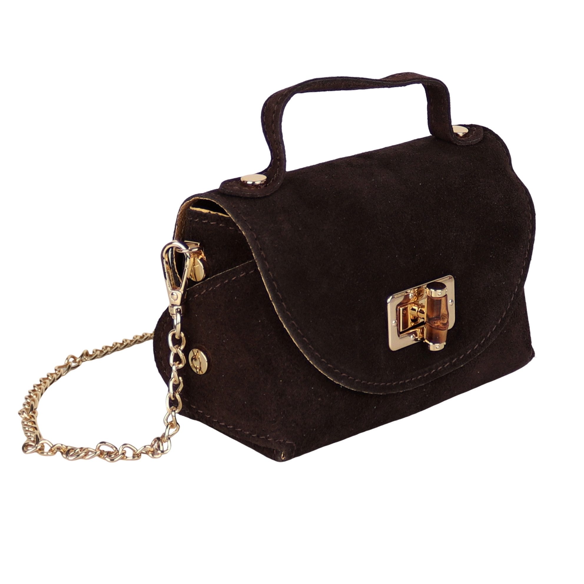 MIRROSI Henkeltasche Damen kleine Tasche aus Echtleder Schultertasche 16,50x10x8,50 cm, Mit goldfarbener Kette, ca. 125 cm lang