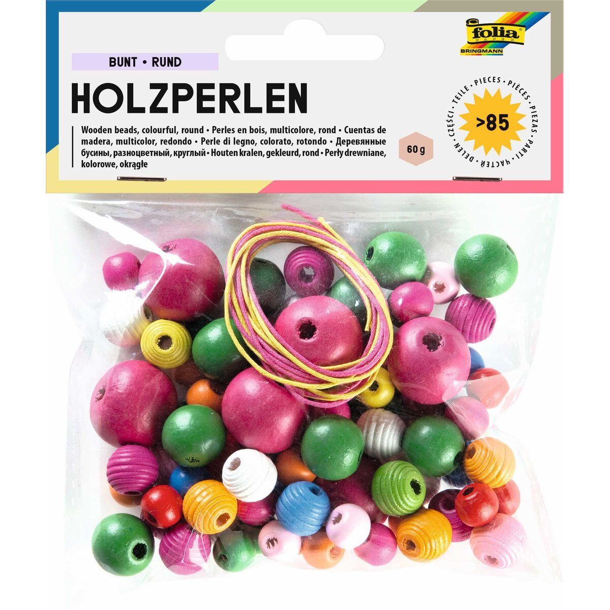 Bastelfilz Bastelset Holzperlen - 84 Stück rund sortiert.
