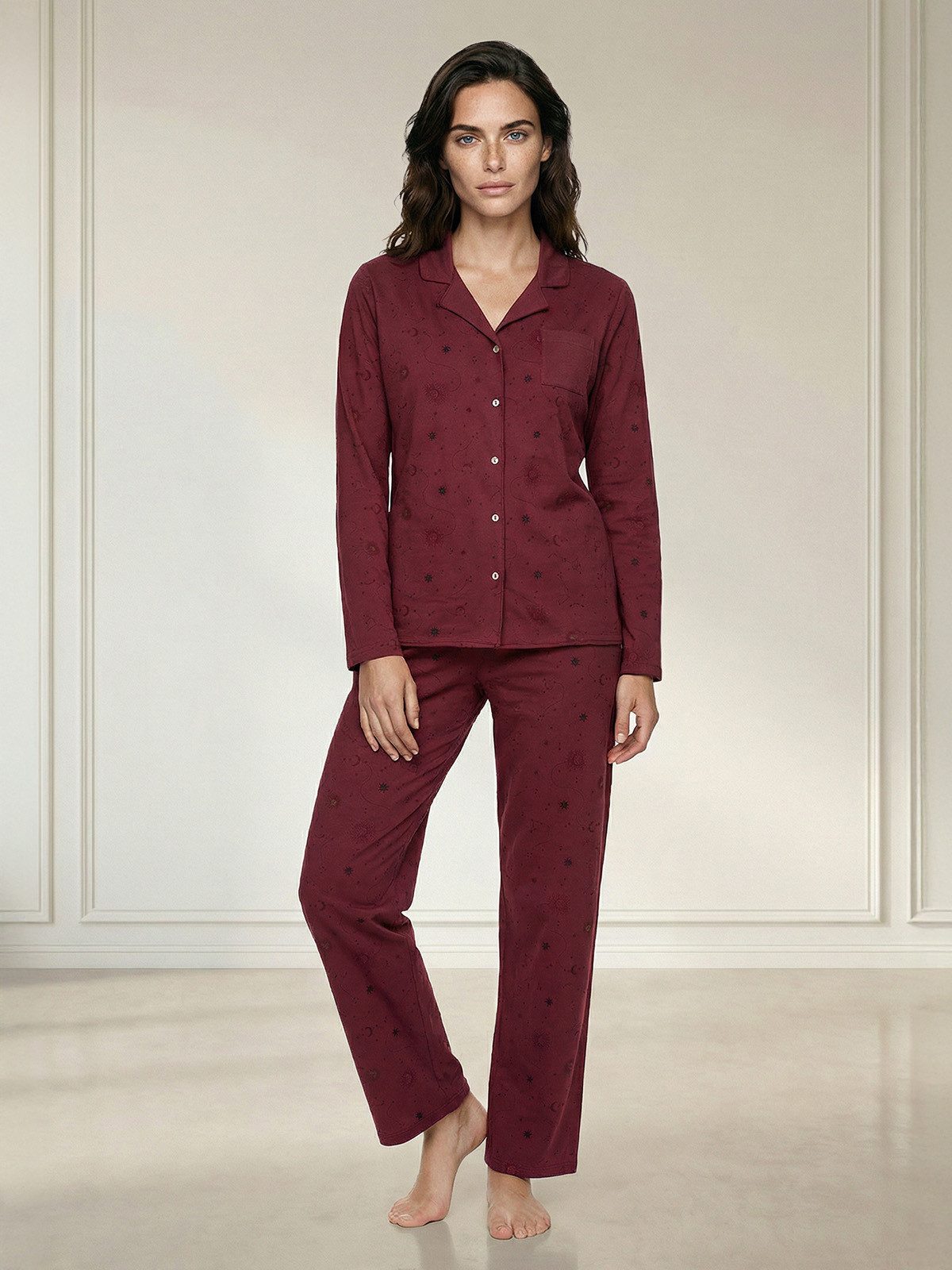 zeitlos Pyjama Pyjama Set Langarm - Mond Sterne günstig online kaufen