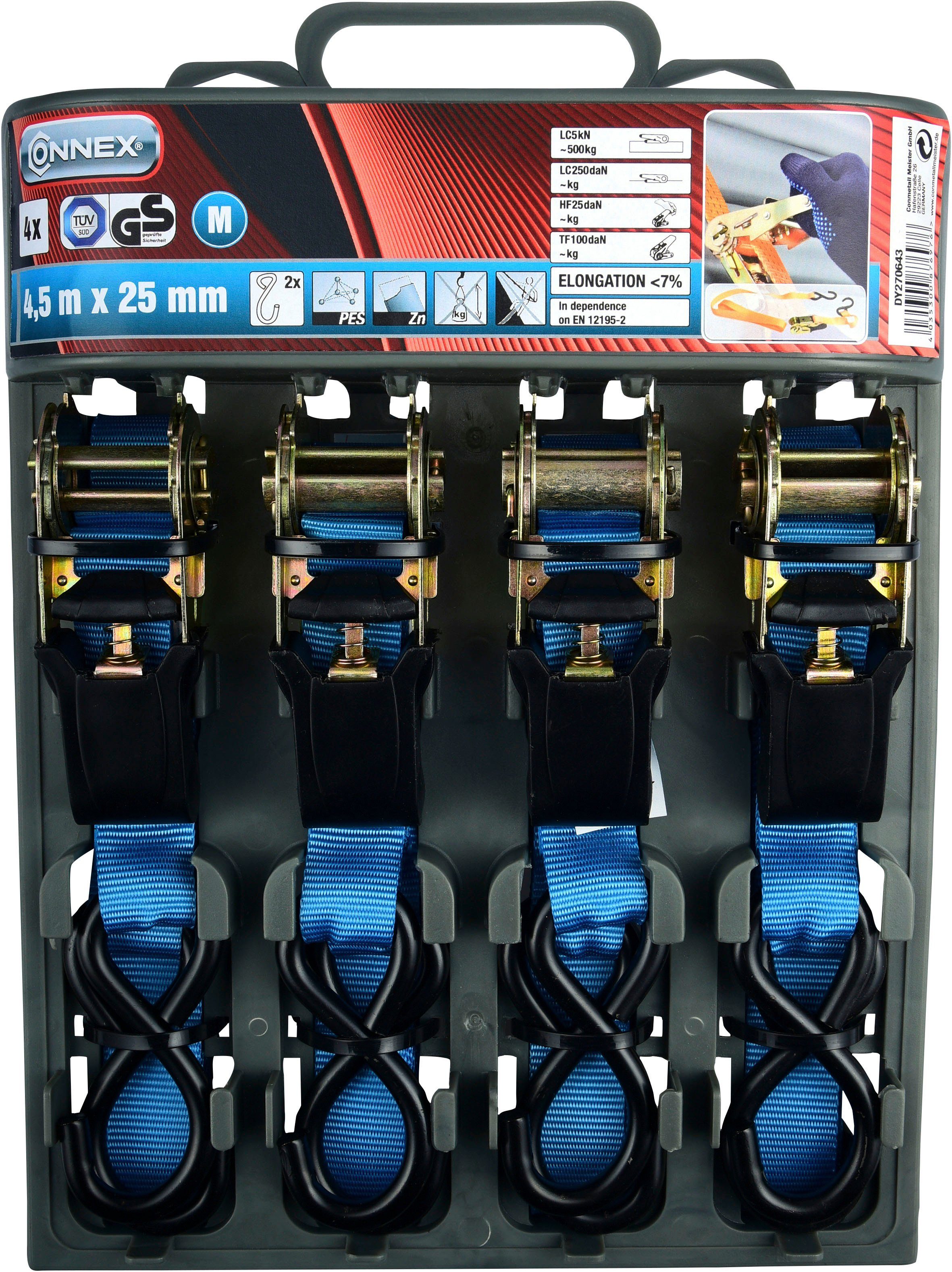Zurrgurt Praktisches Set mit 4 Stück - Zweiteilig - 500 kg max. Belastbarkeit