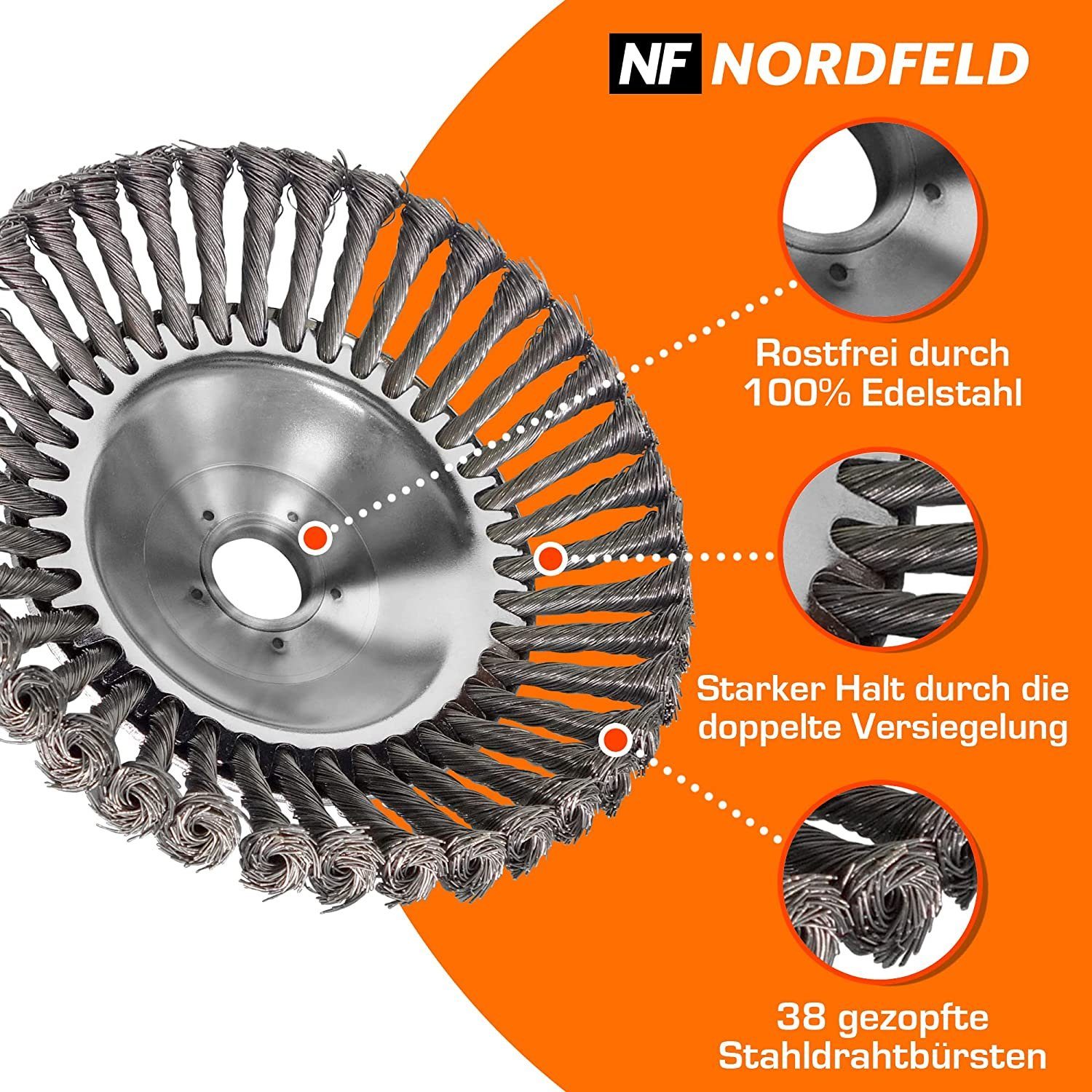 NORDFELD Benzin-Motorsense Unkrautbürste Freischneider 25,4 mm, Wildkrautbürste für Motorsense, Freischneider, Motorsense