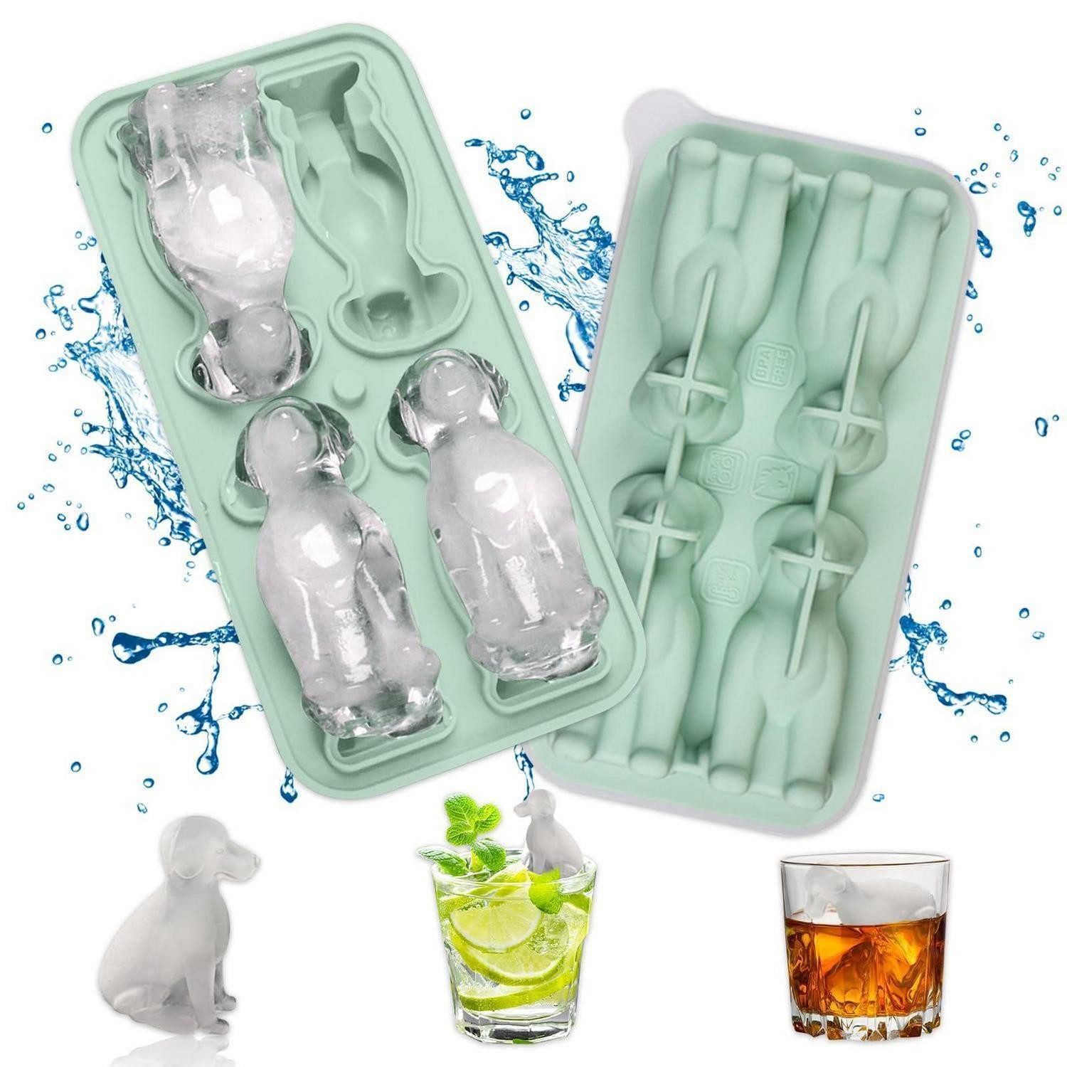 LuxusKollektion Eiswürfelform Eiswürfelform Silikon Deckel 4 Fach Cocktail Whisky Labrador
