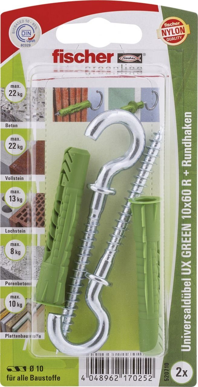 Dübel-Set 60 und mm Fischer fischer x 10.0 - UX Schrauben- Universaldübel-Set green