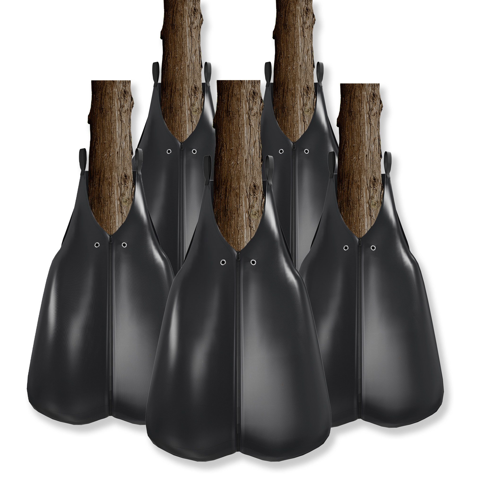FIVMEN Bewässerungssystem 75 L PVC-Tasche Bewässerungssystem mit Einfüllöffnung Ø 8,5 cm, 3er/5er Tasche für kleine und große Bäume, Jungbäume, Schwarz/Grün